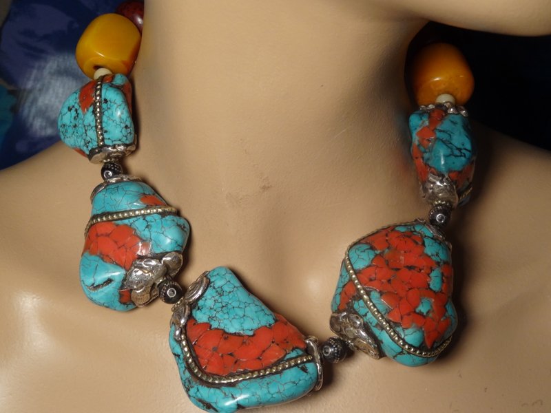 Olga Babushkina's turquoise and inlaid silver necklace. 