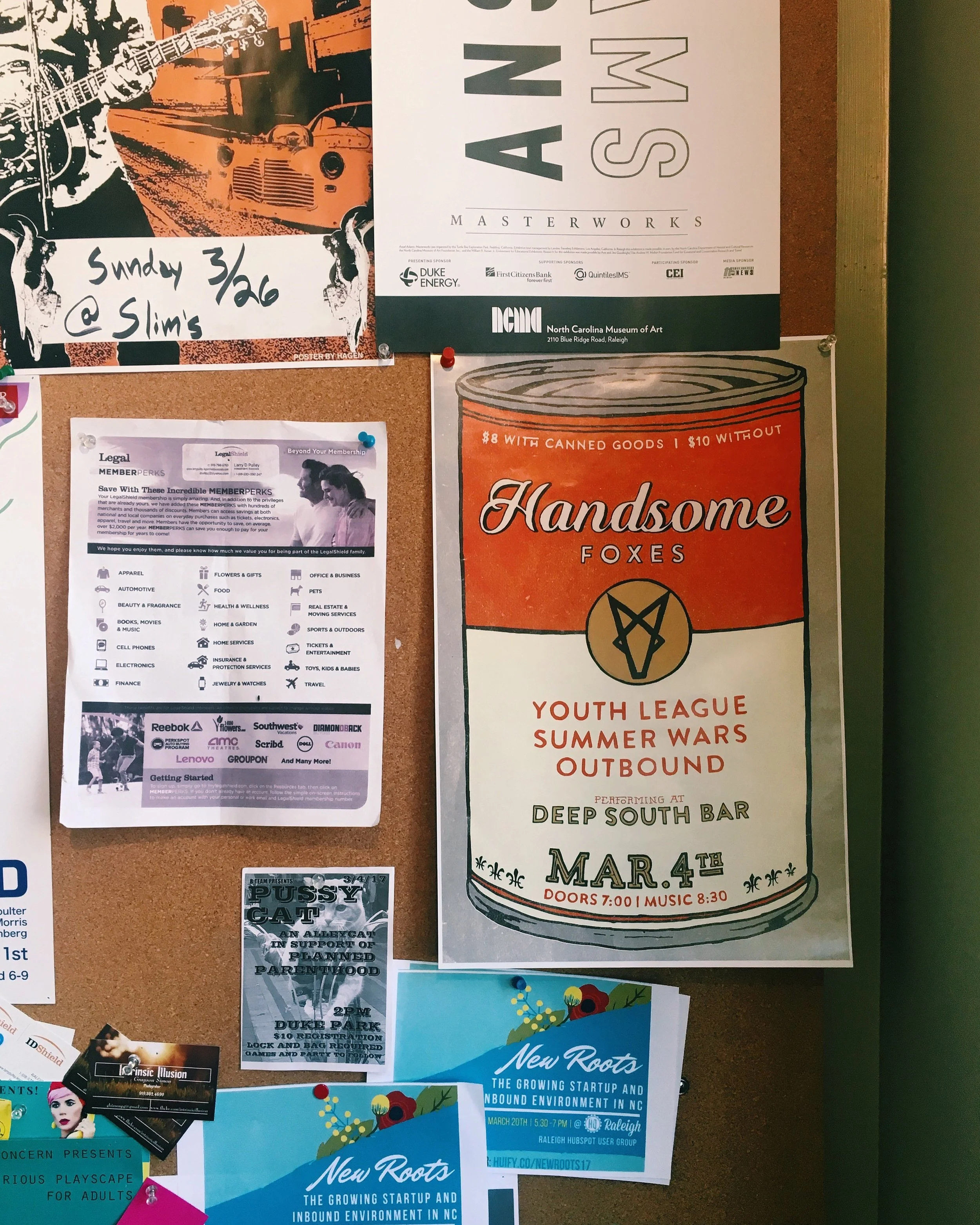 Snapshot of my favorite Handsome Foxes flyerup at a Raleigh coffee shop.