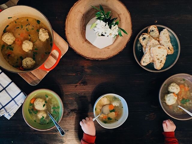 Weather dropped twenty degrees, it&rsquo;s been raining for days on end, people aren&rsquo;t wearing masks anywhere... Matzoh ball soup + crusty bread because why the f not?