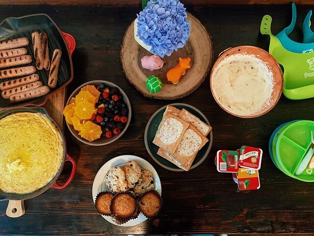 Scones, muffins, chicken apple sausage, fruit salad, strawberry pop-tarts, whipped cream, and absolutely no vegetables in sight cheesy baked eggs. Kid friendly breakfast with about two gallons of coffee not pictured. Thank you, White Claw + IPAs.