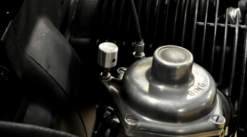 - reconditioned Bing carburators - Vintage Bang & Olufsen buttons used for the choke rods.