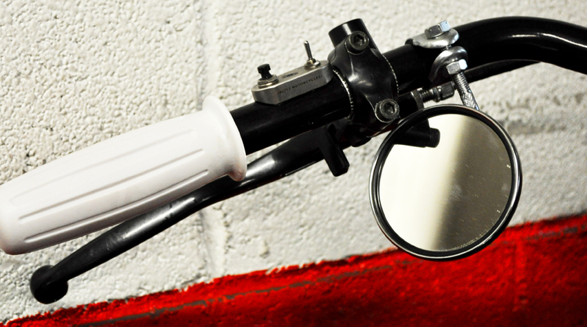 Blitz Motorcycles mini switches (100% stainless steel / made in France). White Amal grips.