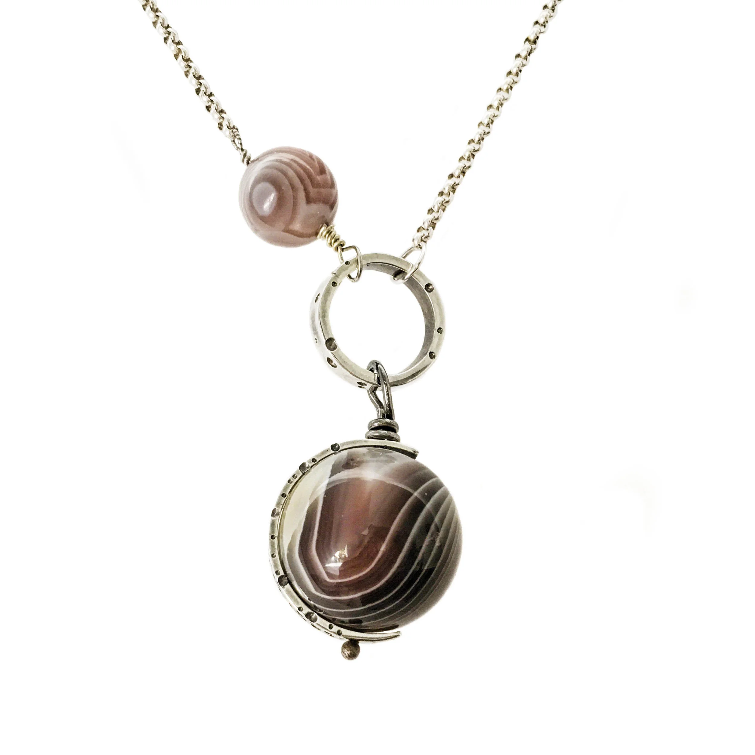 banded agate and sterling silver planetary necklace