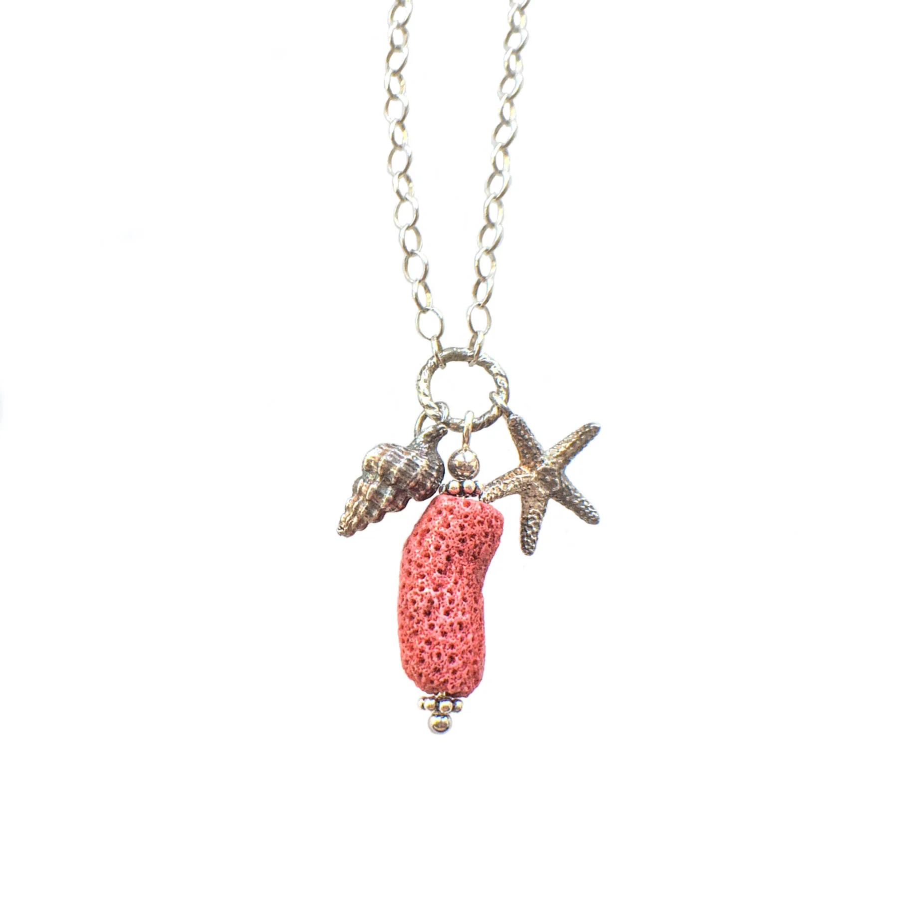 westport coral and silver nautical charm necklace