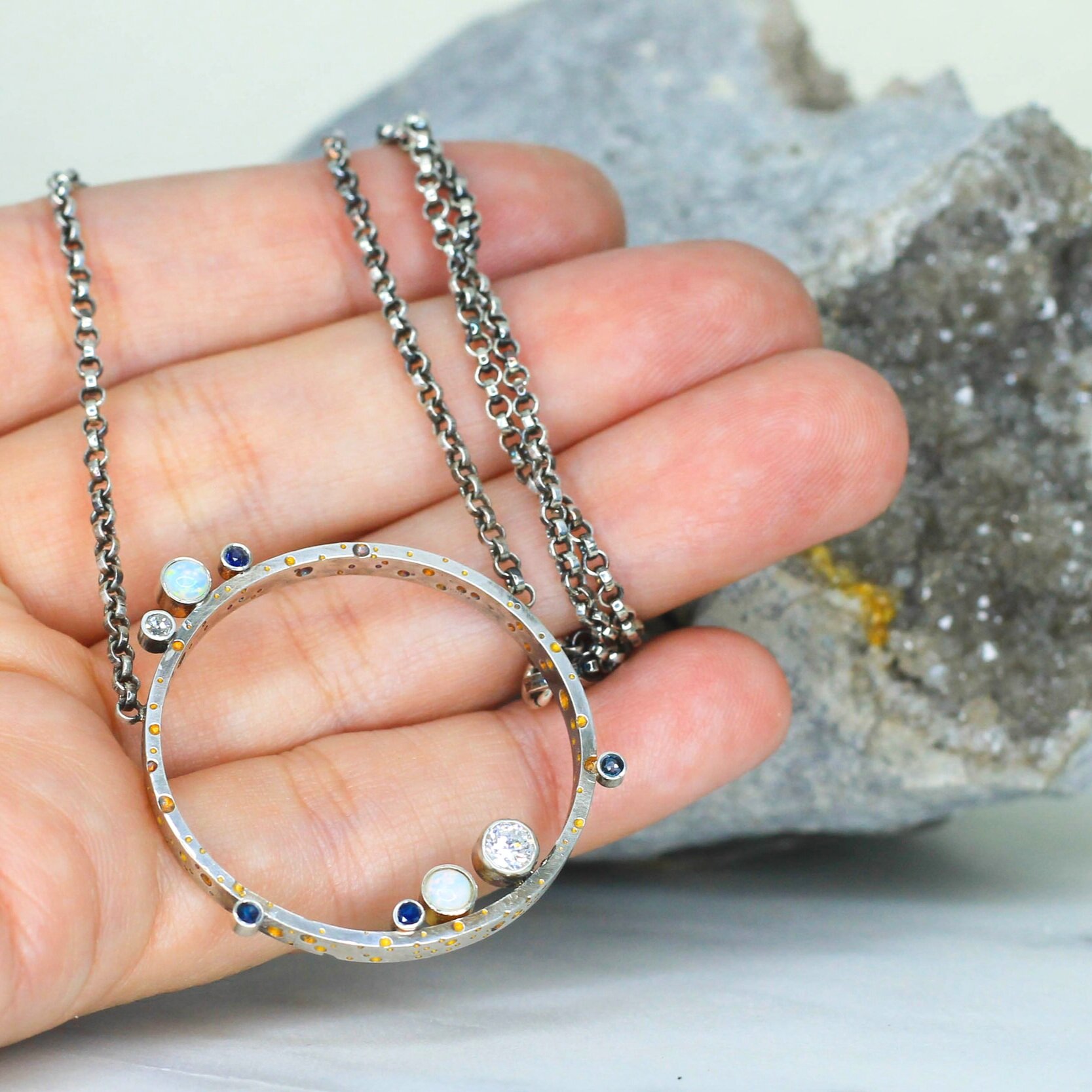Silver and Opal Anniversary Necklace