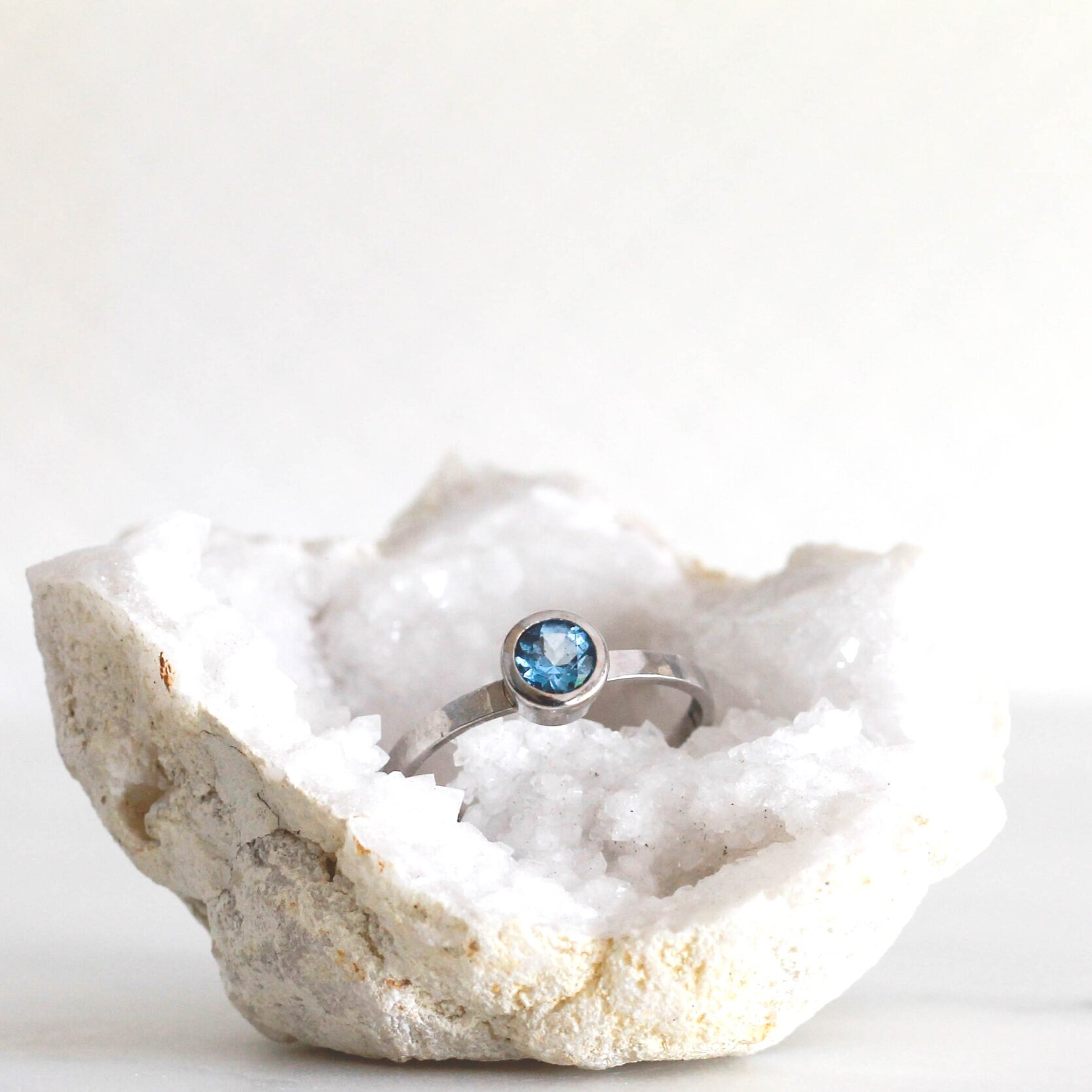 blue topaz and hypoallergenic white gold