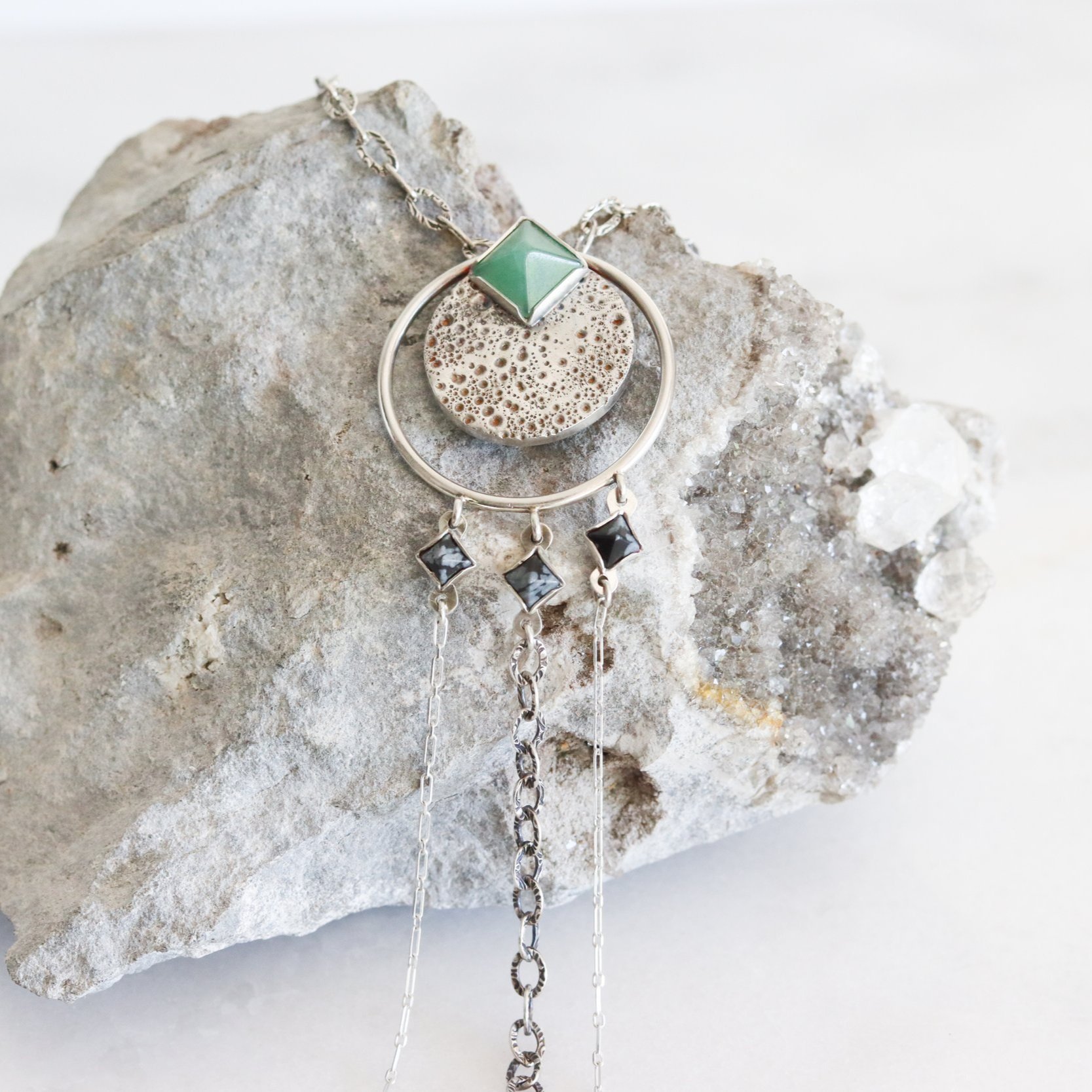 Aventurine and Snowflake Obsidian Necklace
