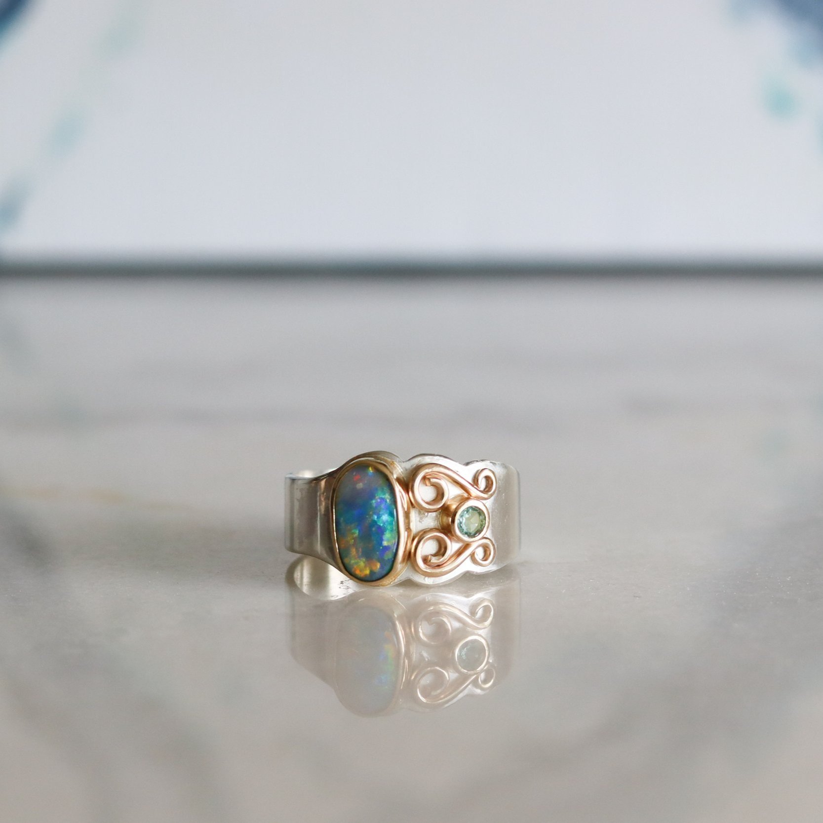 Australian opal ring with apatite