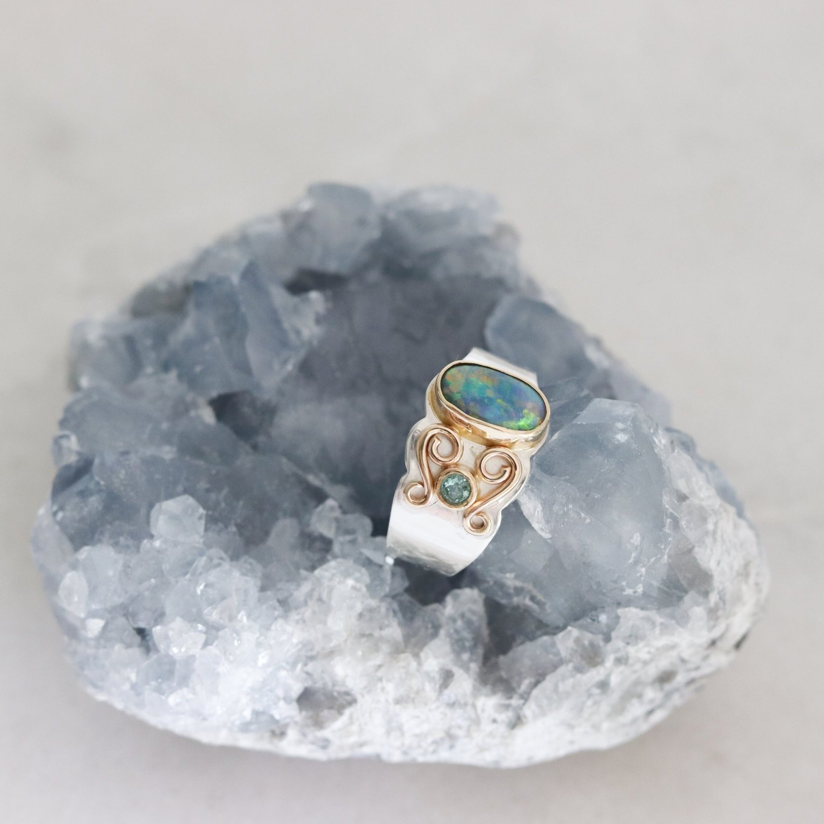 silver and gold ring with Australian opal