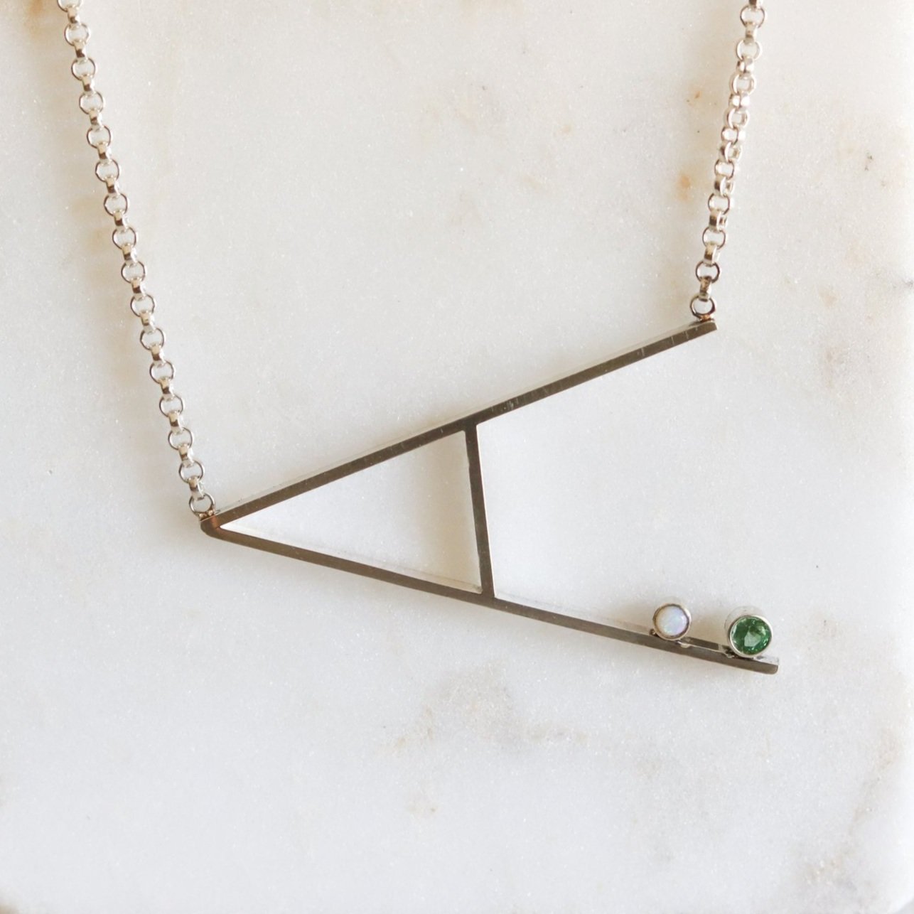 Letter A Necklace with Emerald and Opal