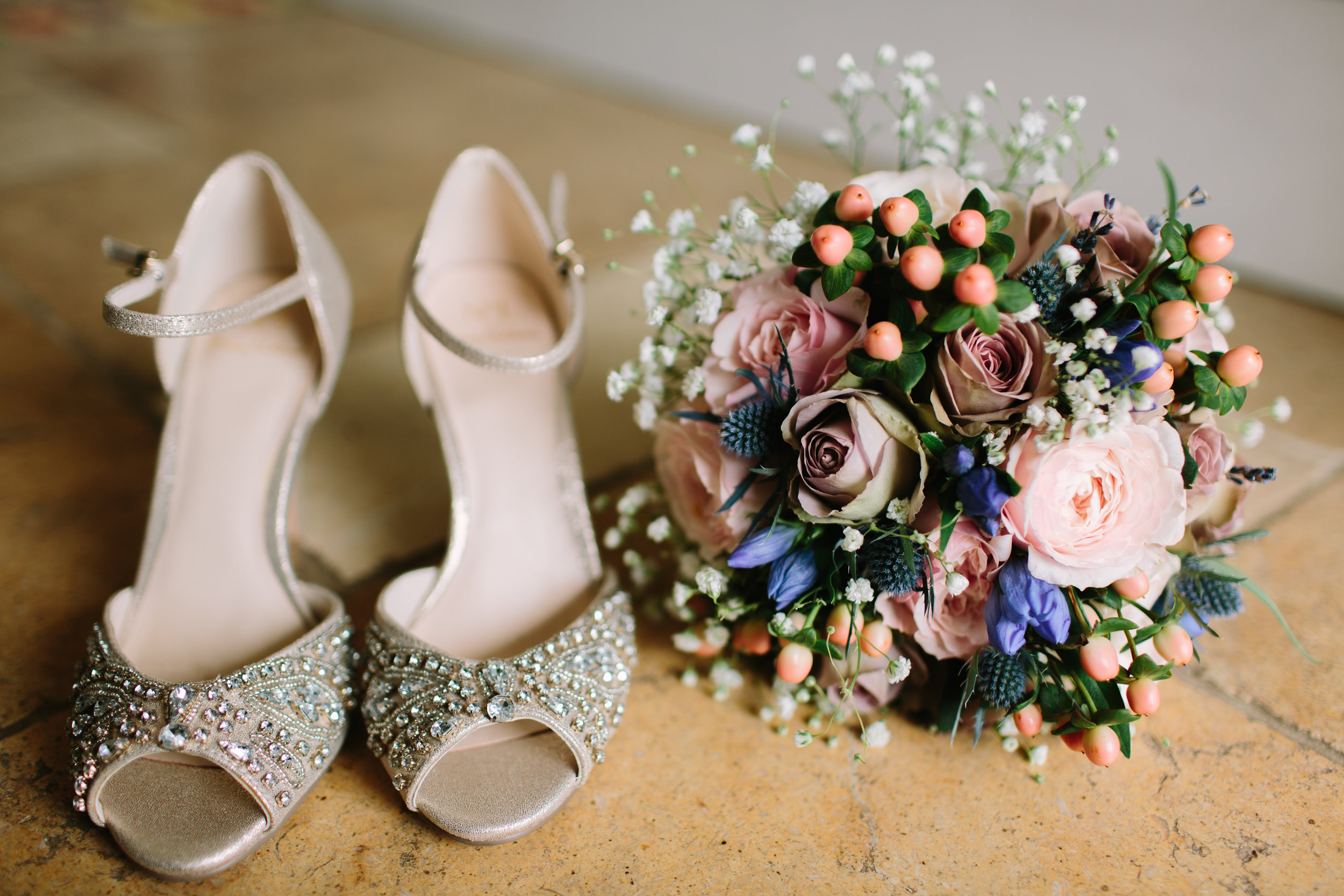 wedding shoes and flowers
