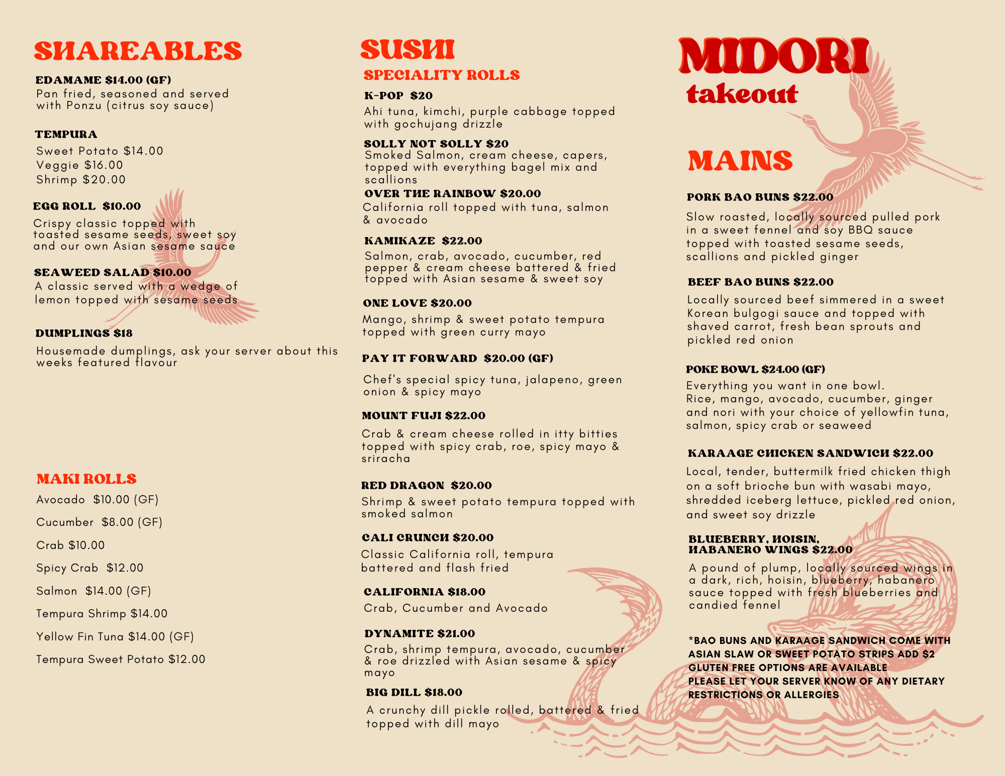Take Out Menu — Midori Sushi