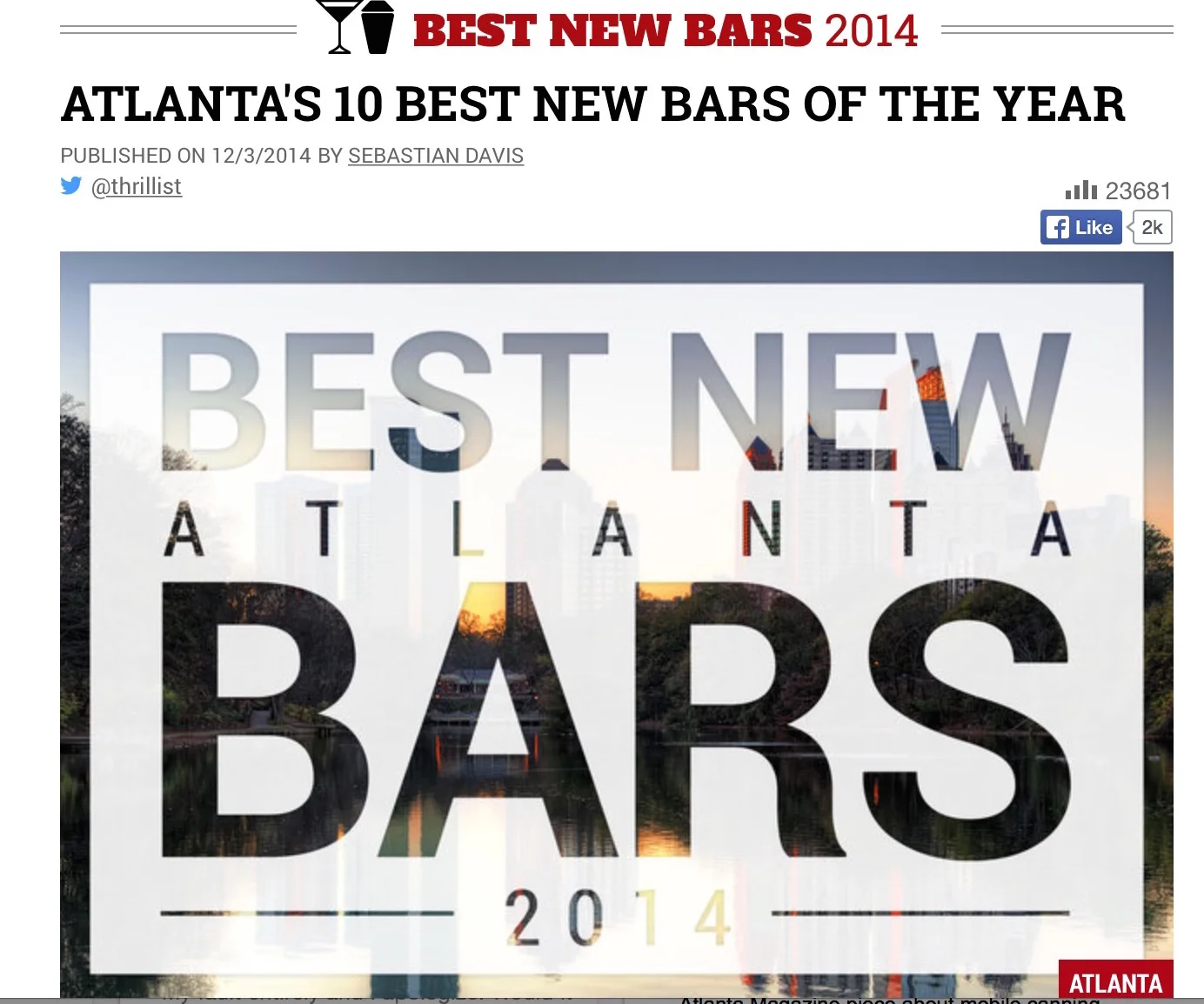 Thrillist , December 3rd, 2014, Atlanta's 10 Best New Bars