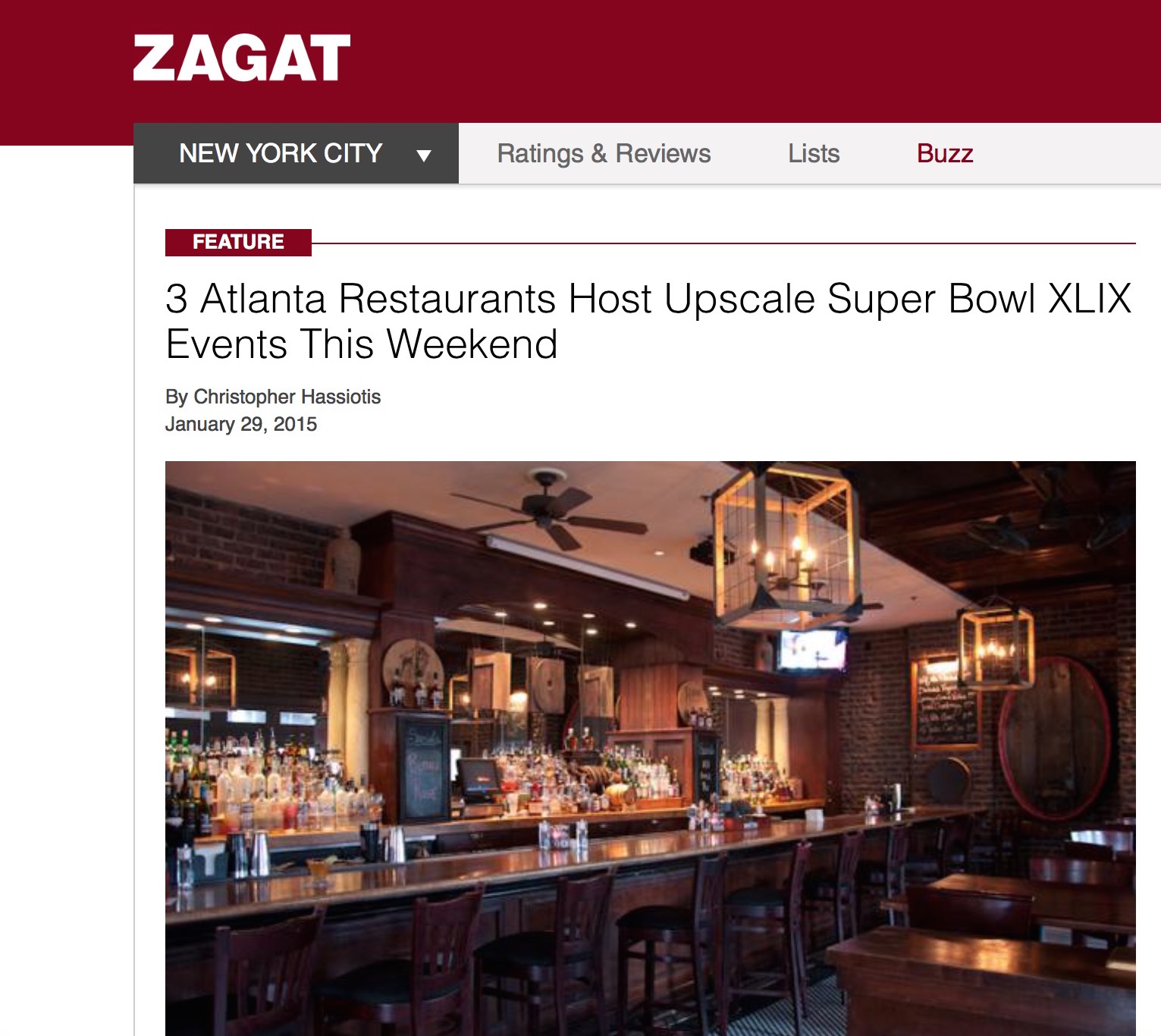 Zagat, Upscale Super Bowl Events , January 29th, 2015