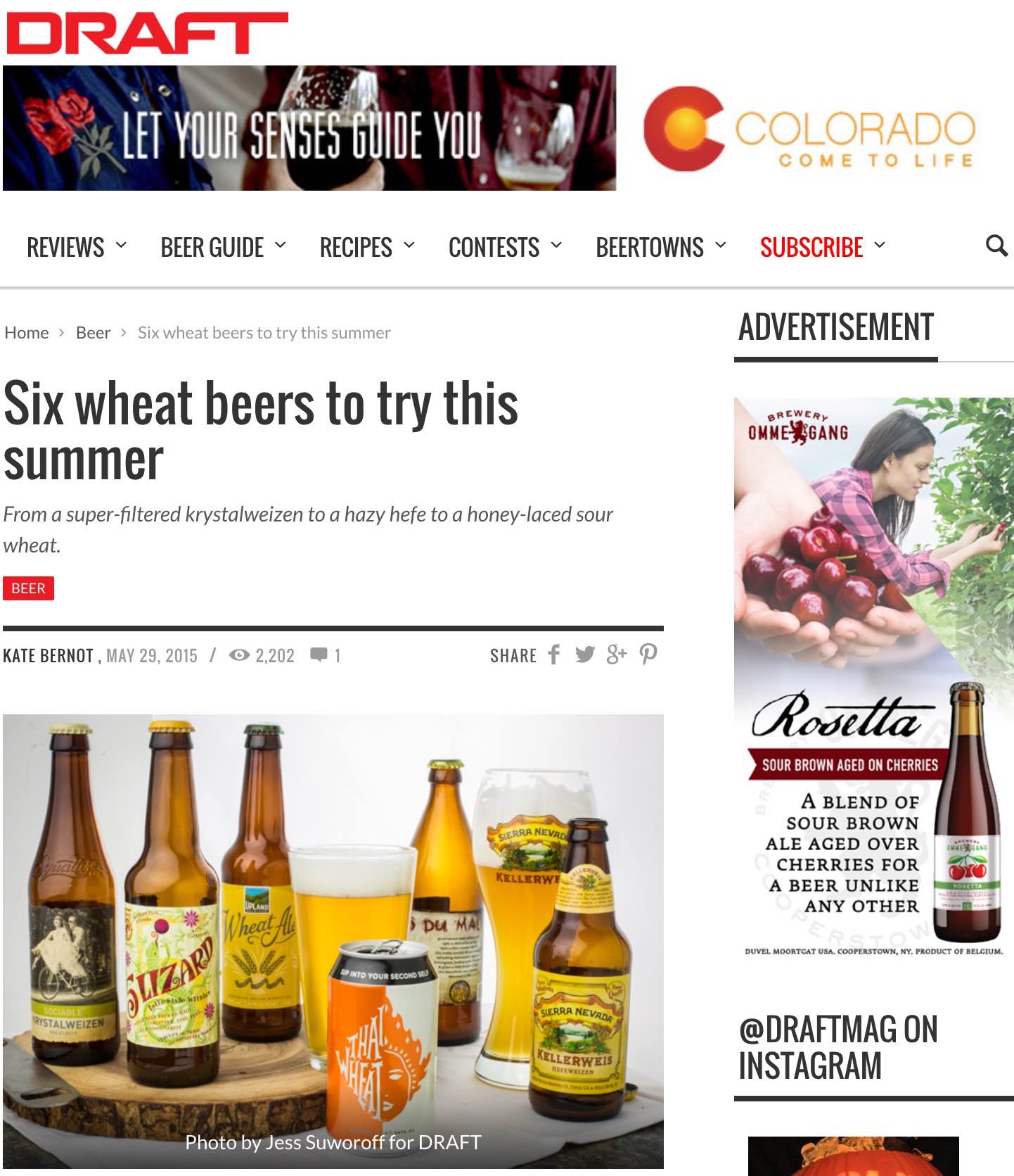 Draft Magazine , May 29th, 2015, Six Wheat Beers To Try This Summer