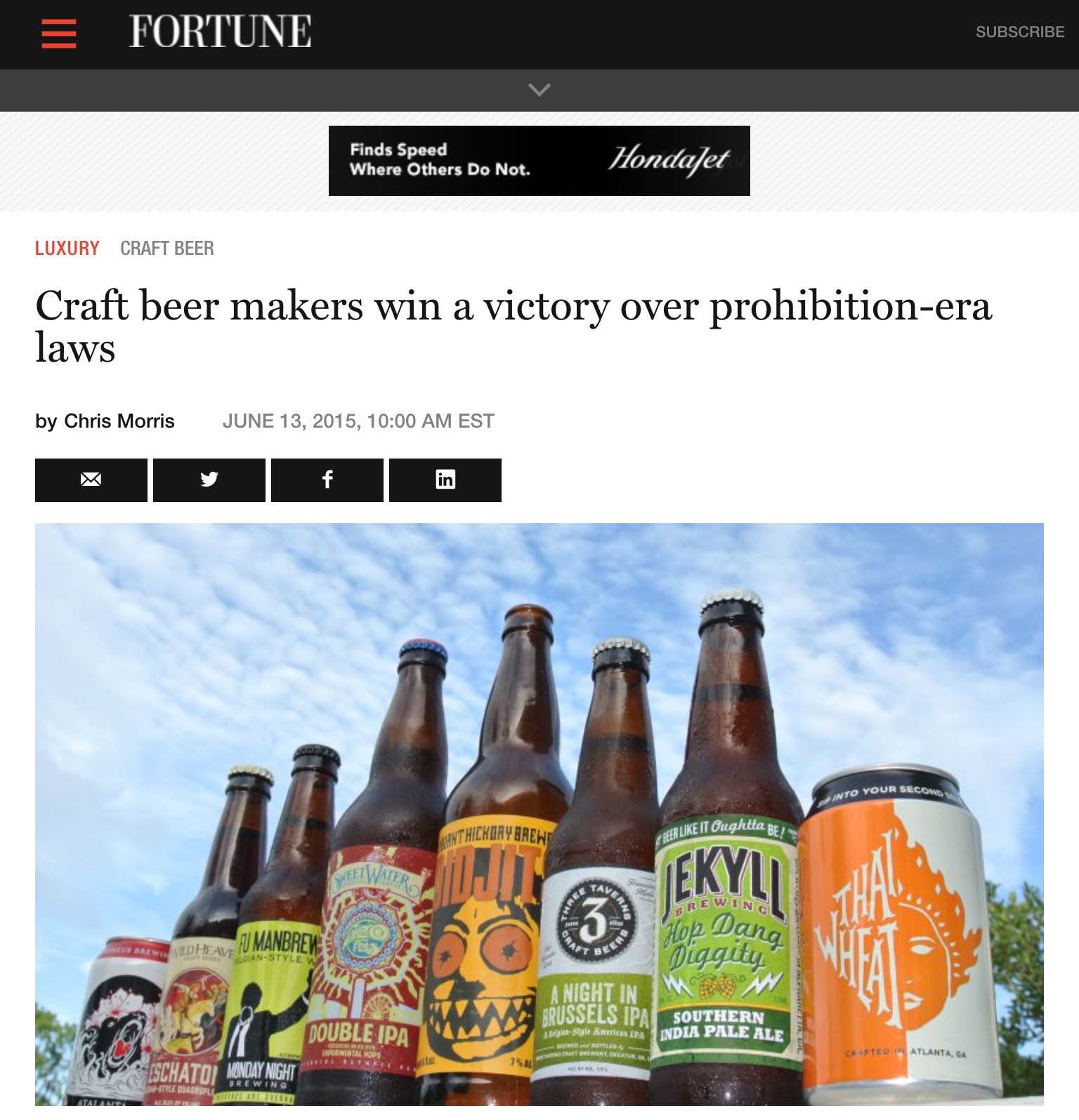 Fortune , June 13th, 2015, Craft Beer Makers win a victory over prohibition-era laws