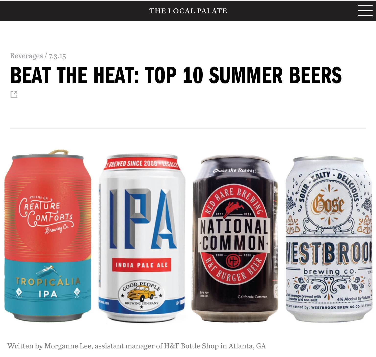 The Local Palate , July 3rd 2015 “Beat the heat: Top 10 Summer beers”