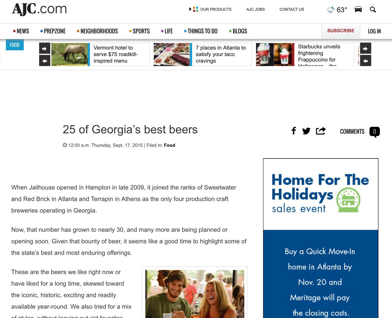 AJC , September 17th, 2015 "25 of Georgia's Best Beers"