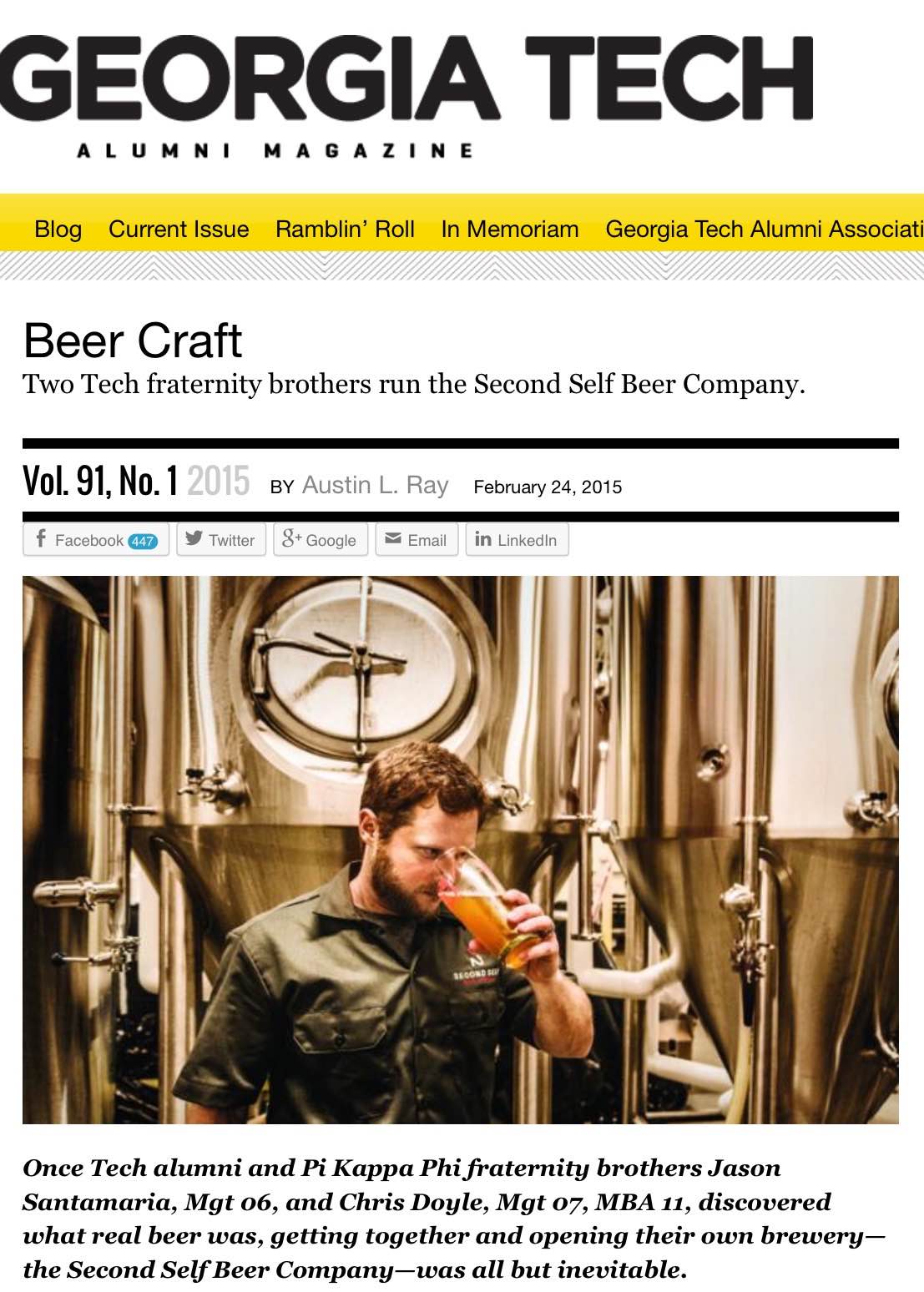 Georgia Tech Alumni Magazine, February 24th, 2015, Beer Craft