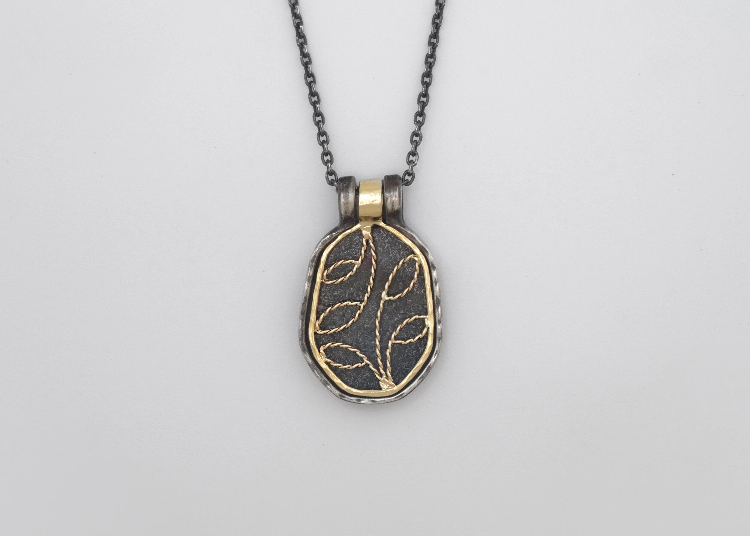 18k yellow gold filigree pendant with removable sterling silver frame