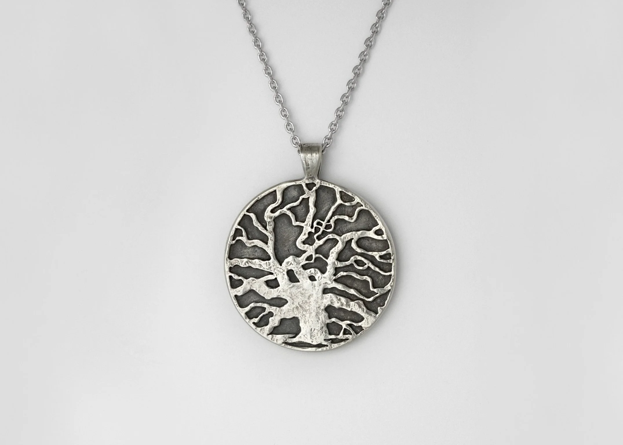 Custom Hand Fabricated Angel Oak Pendant, Sterling Silver (1.50")