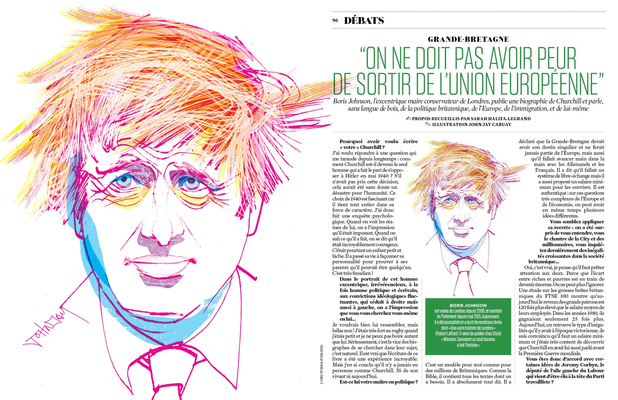 Boris Johnson for L'OBS magazine