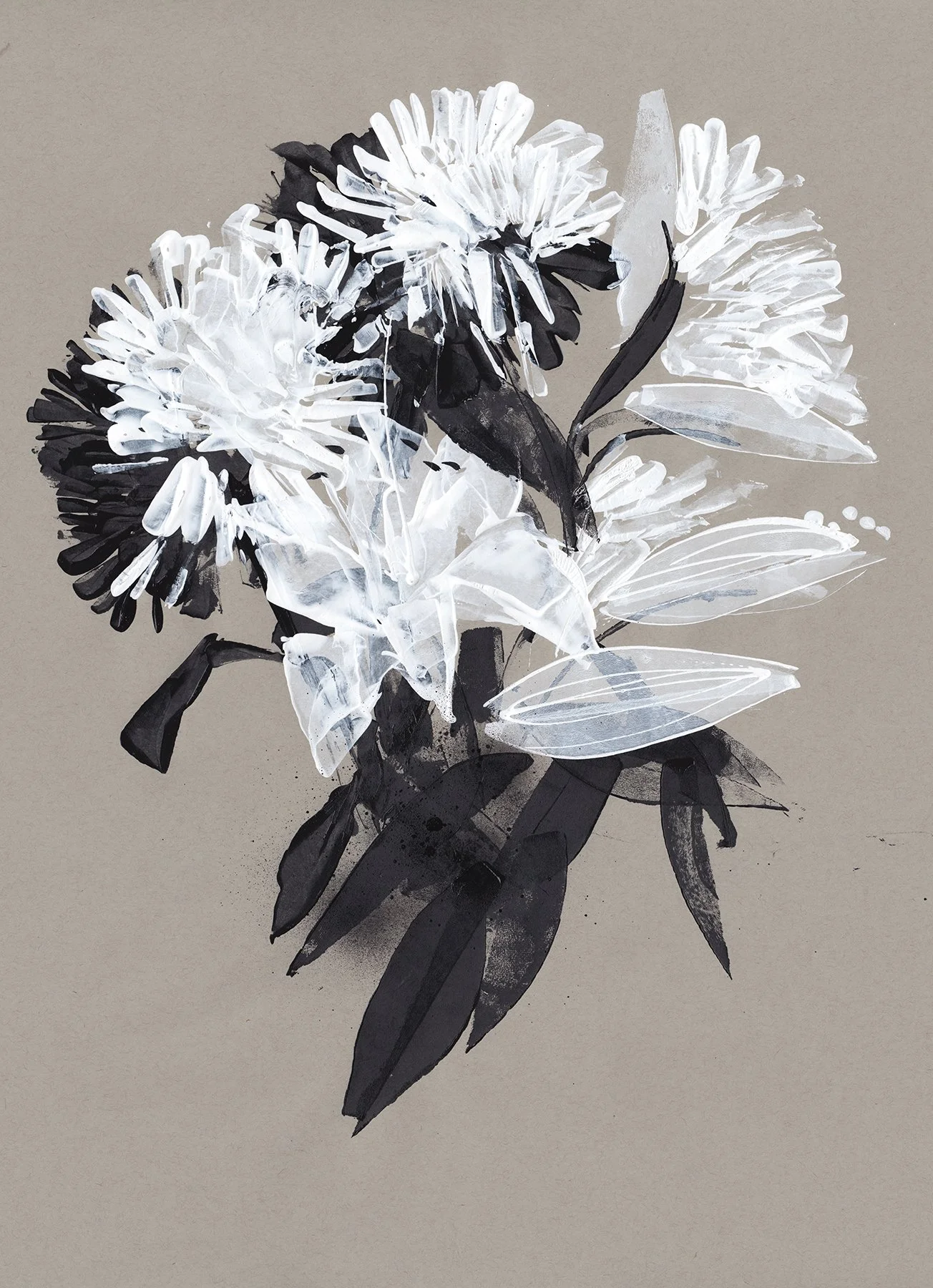  FLORAL NO. 8  Acrylic Paint   18” × 24” Toned Paper 