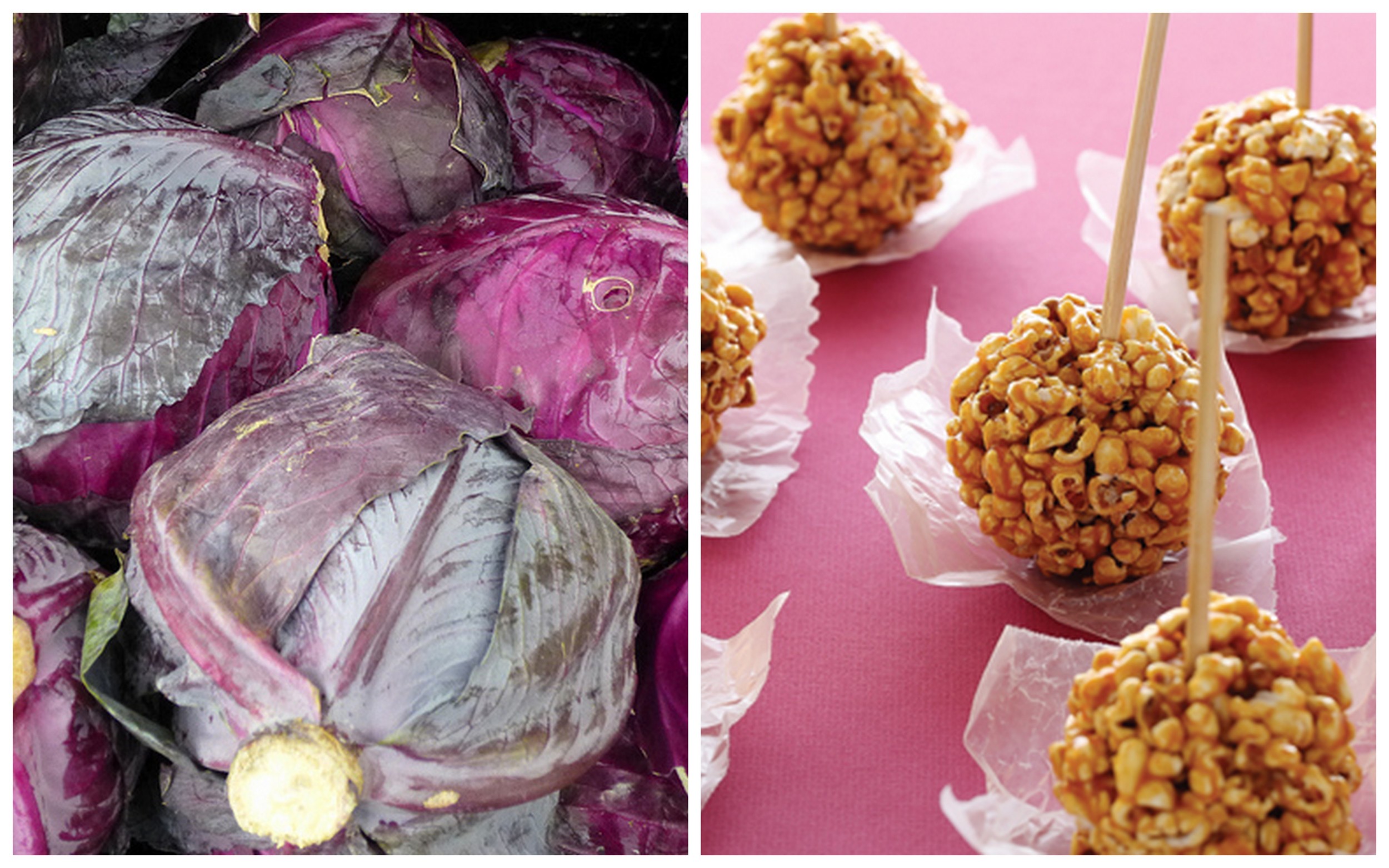 Red cabbage and popcorn ball .