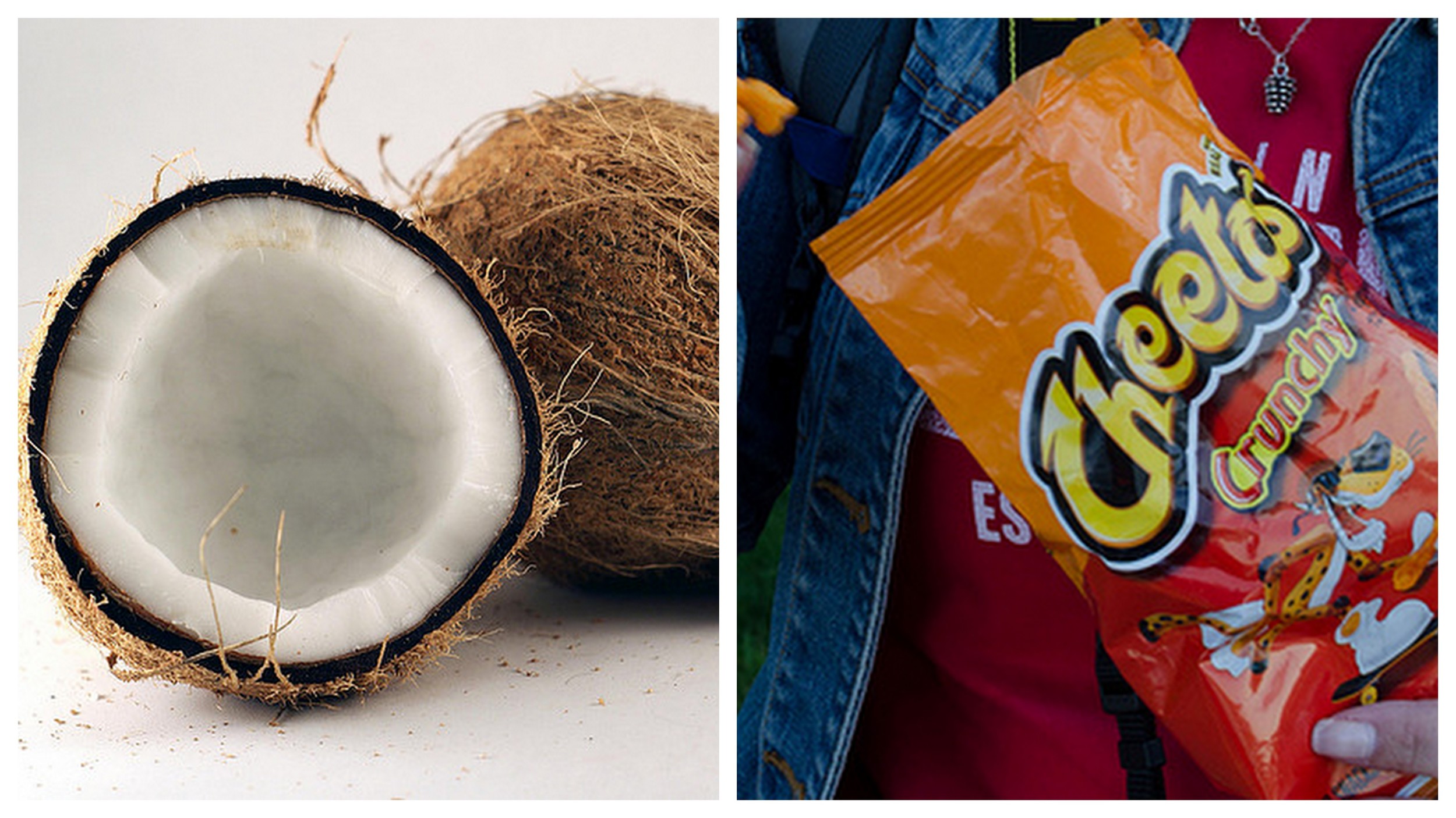 Coconut and bag of Cheetos .