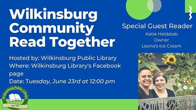 Hiya Friends! It&rsquo;s story time @wilkinsburglibrary Join me at noon today on the library Facebook page to read &ldquo;Saffron Ice Cream&rdquo; by Rashin. 
Each week join Miss Rachel, the children&rsquo;s librarian, for virtual story time at 9:30 