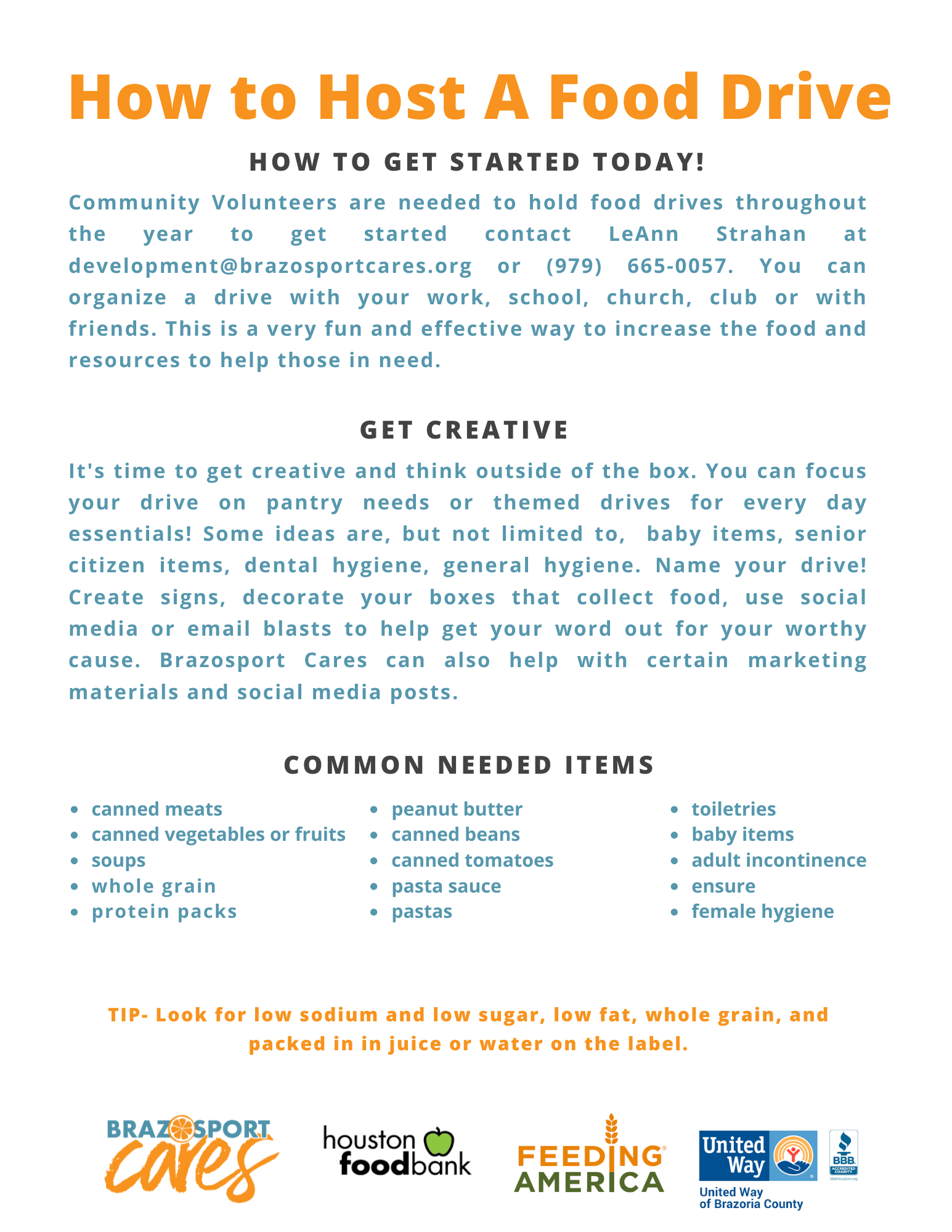 Host a Food Drive — Brazosport Cares