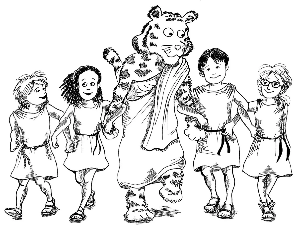 The Dalton School mascot Ivan the Tiger: program illustration for the Greek Festival