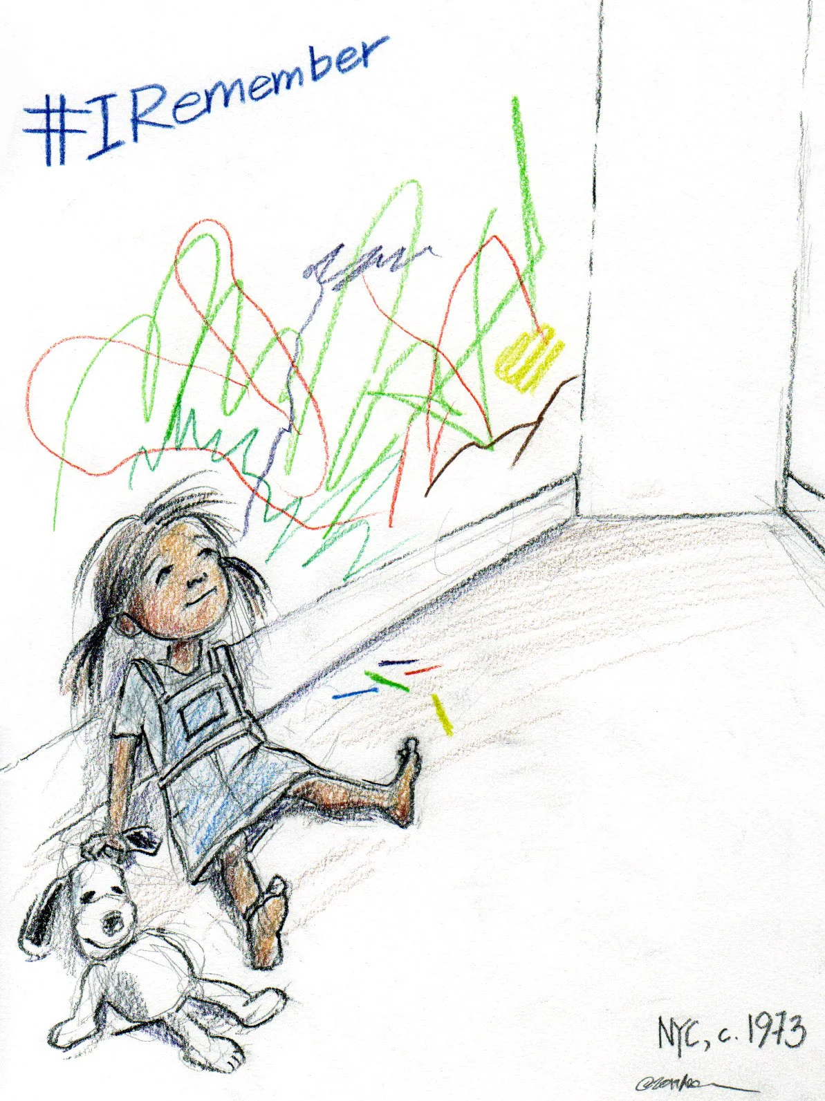“Please join my illustrator colleagues in our March drawing challenge. The theme is ‘I Remember.’ You can post drawings representing childhood and adolescent memories, such as: favorite places, foods, events, humorous and embarrassing experiences, hobbies, etc. Any format/medium is welcome, from rough sketches and comics to more polished pieces. The idea is to keep your drawing hand moving.”