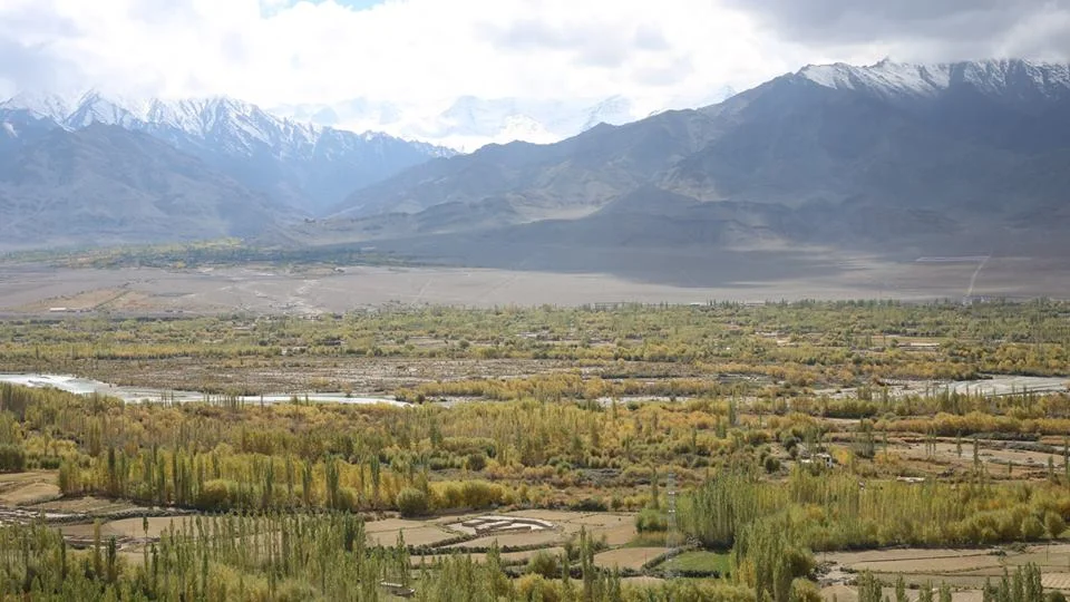 View of the Himalayan foothills from the top of Thiksey