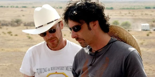 Joel Coen and Ethan Coen on the set of No Country for Old Men