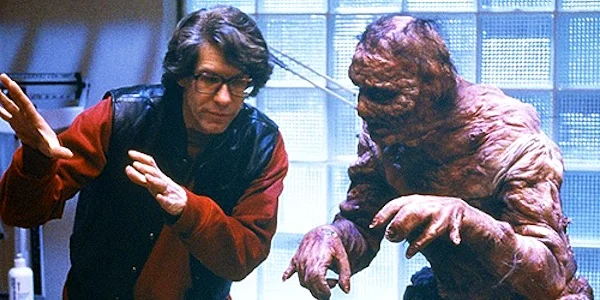 David Cronenberg directs Jeff Goldblum on the set of The Fly
