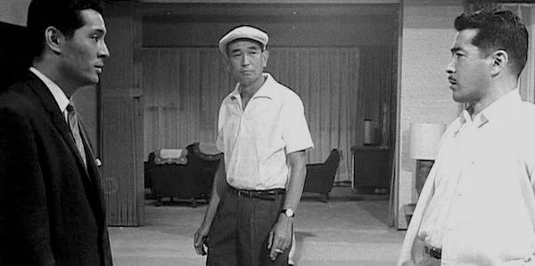 Akira Kurosawa (center) with Tatsuya Nakadai (left) and Toshiro Mifune (right) on the set of High and Low