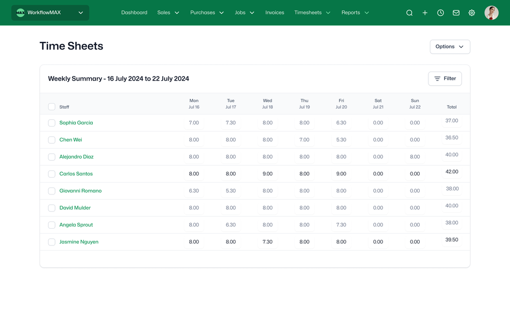 WorkflowMAX Time Sheets for fast team time entry