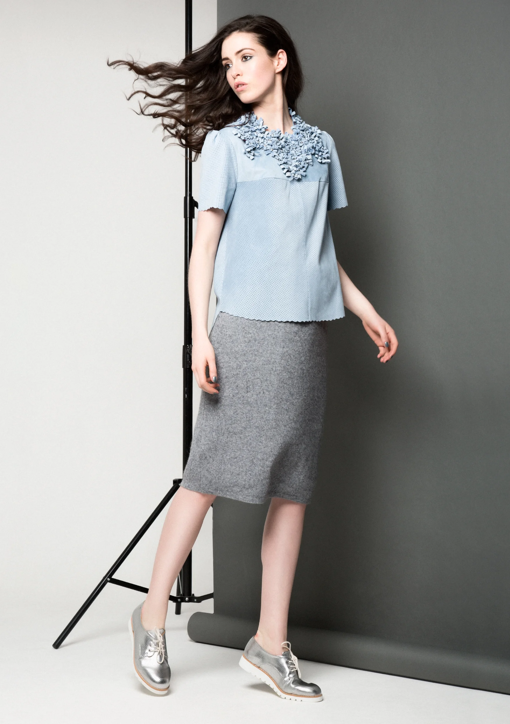 Maya Leather Tee /// Powder Blue