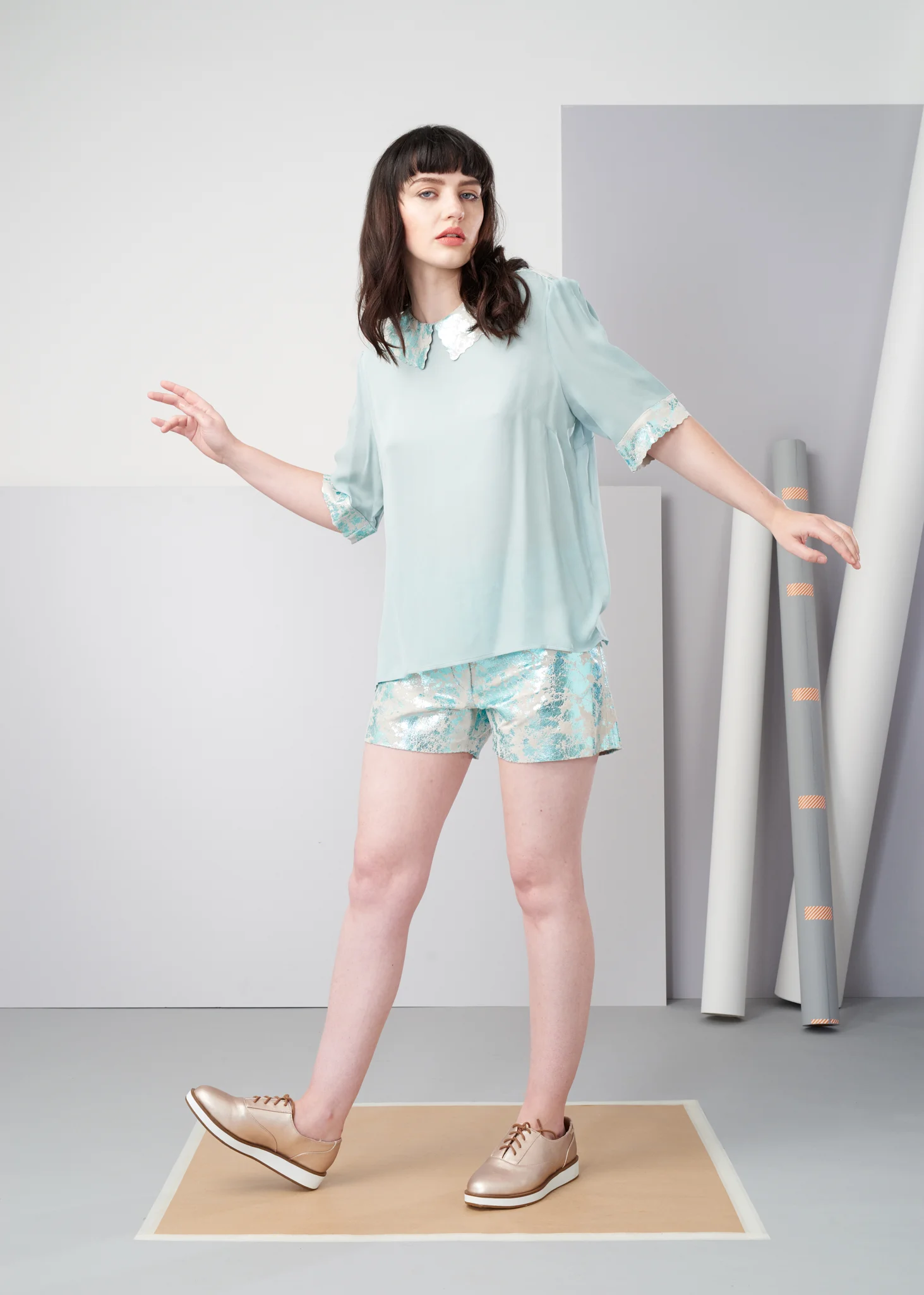 Alisha metallic leather collar top - mint