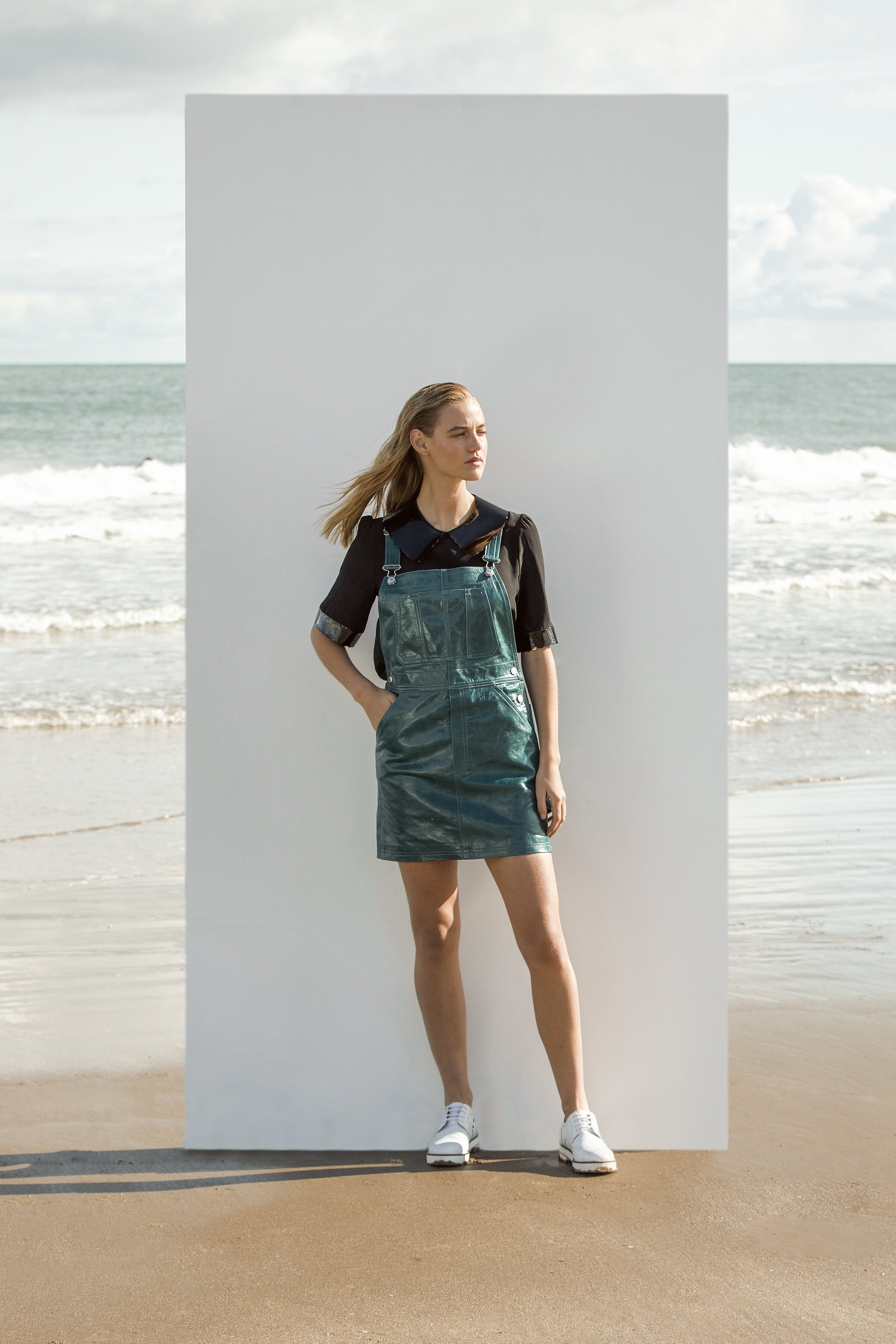 Parker leather dungaree dress - Deep lake — By Irish Fashion Brand Manley