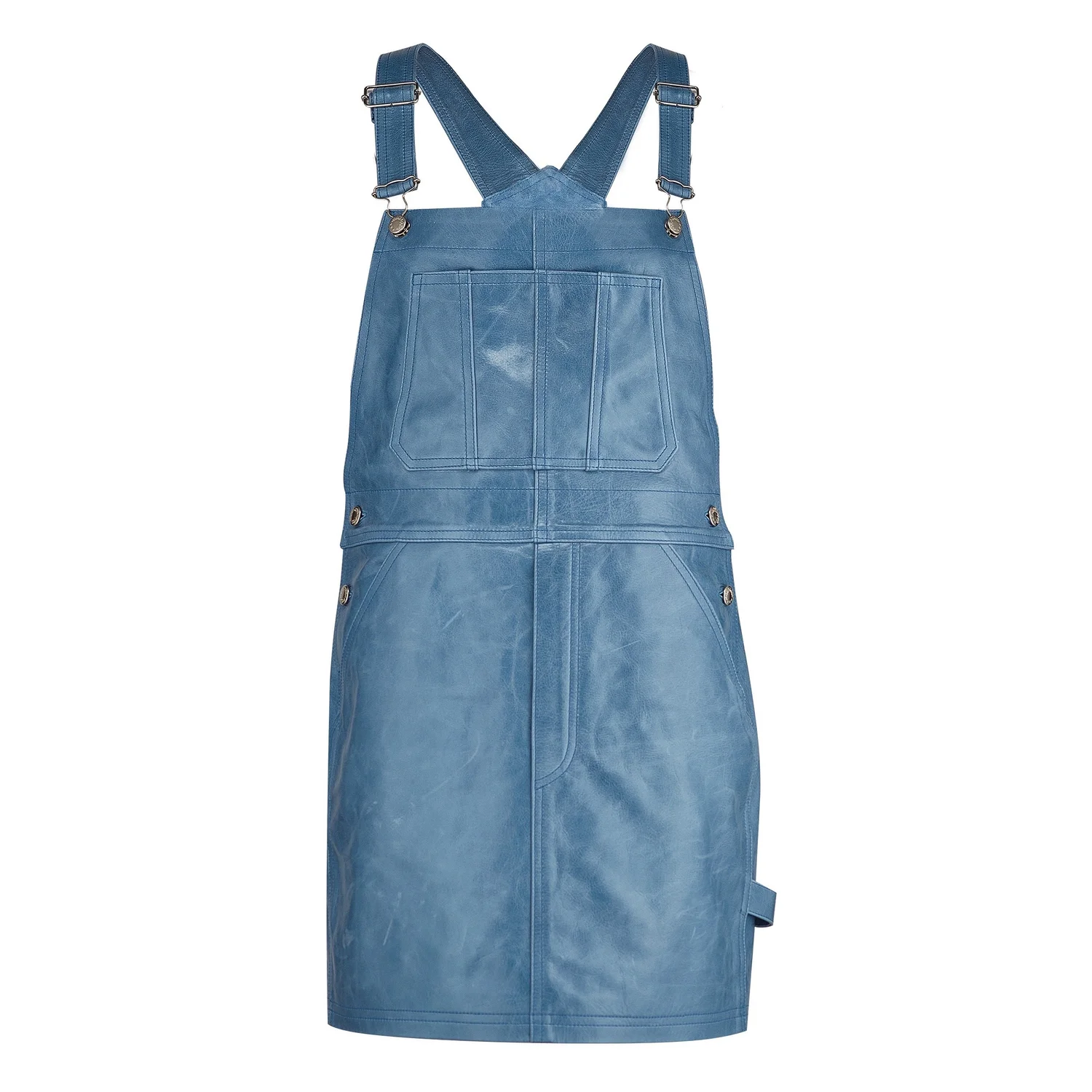 Parker Leather Dungaree Dress - Moody Blue