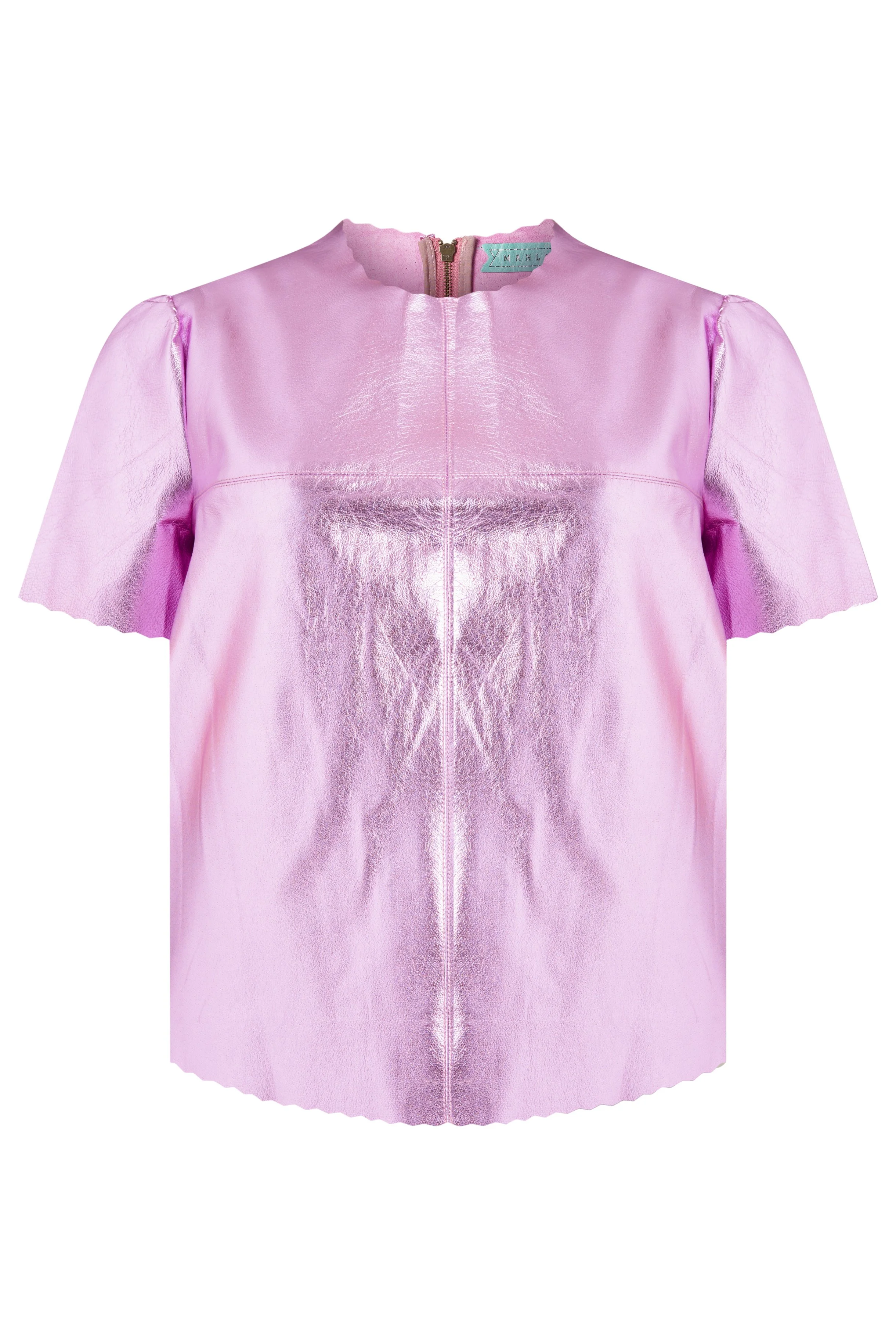 Manley parker metallic leather t-shirt bubblegum pink