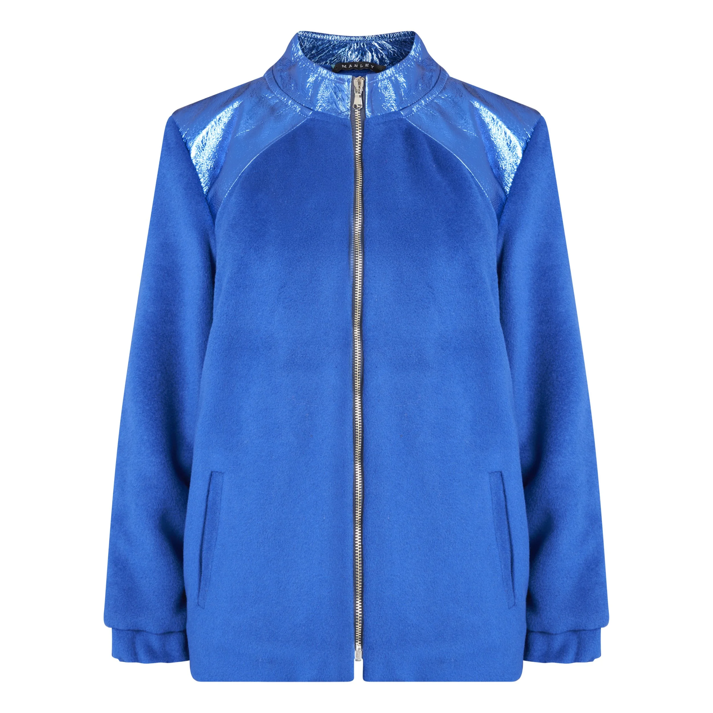 Manley Zoey cashmere wool and leather bomber cobalt