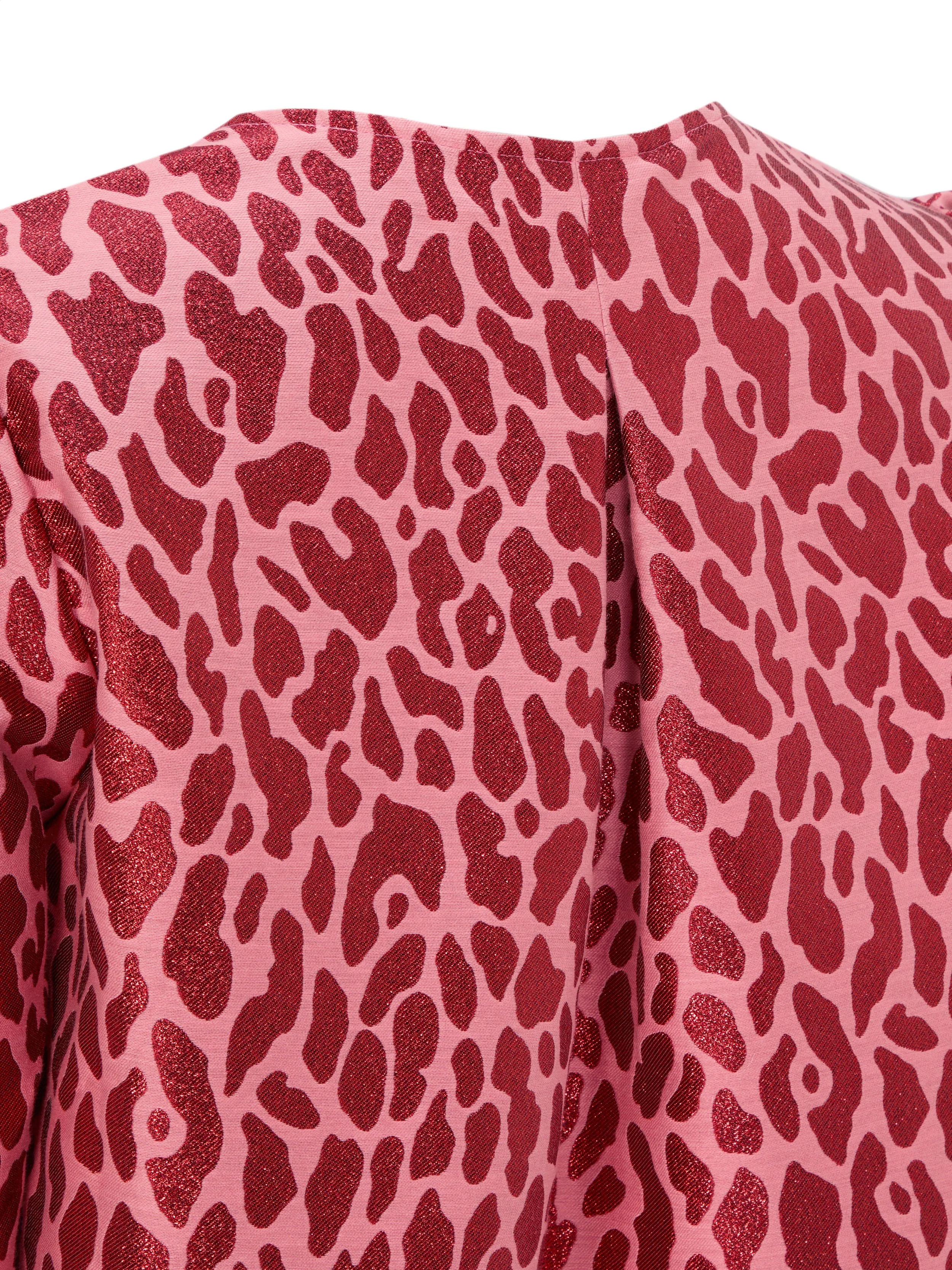Blair shirt in metallic pink and red leopard print with metallic leather cuffs