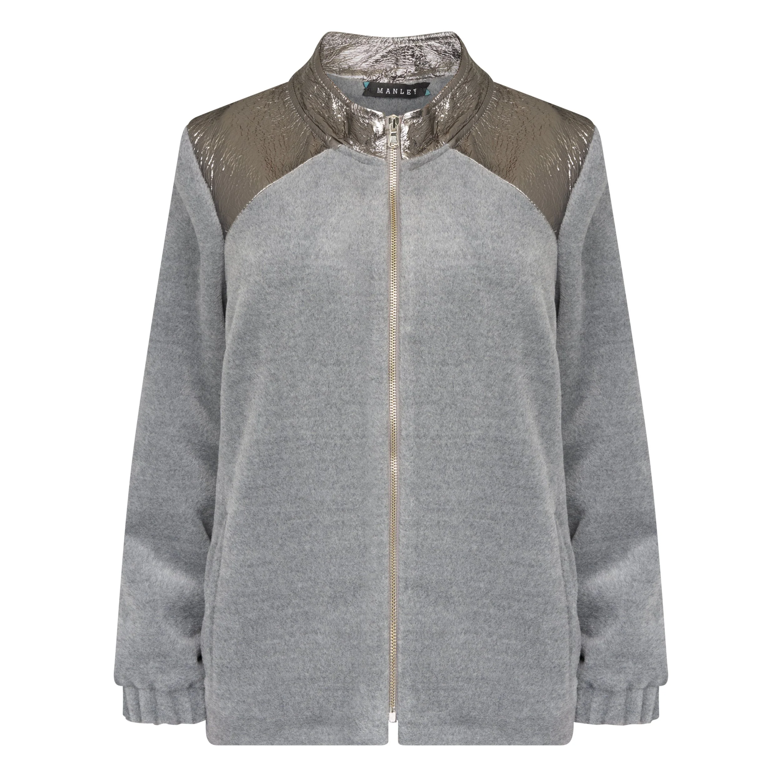 Manley Zoey cashmere wool and leather bomber grey