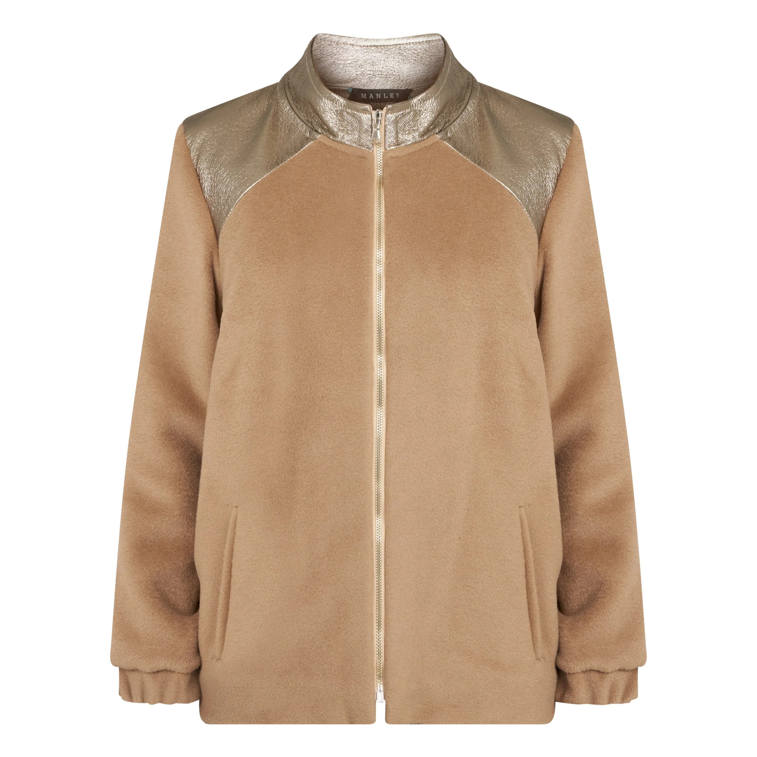 Manley Zoey cashmere wool and leather bomber pewter