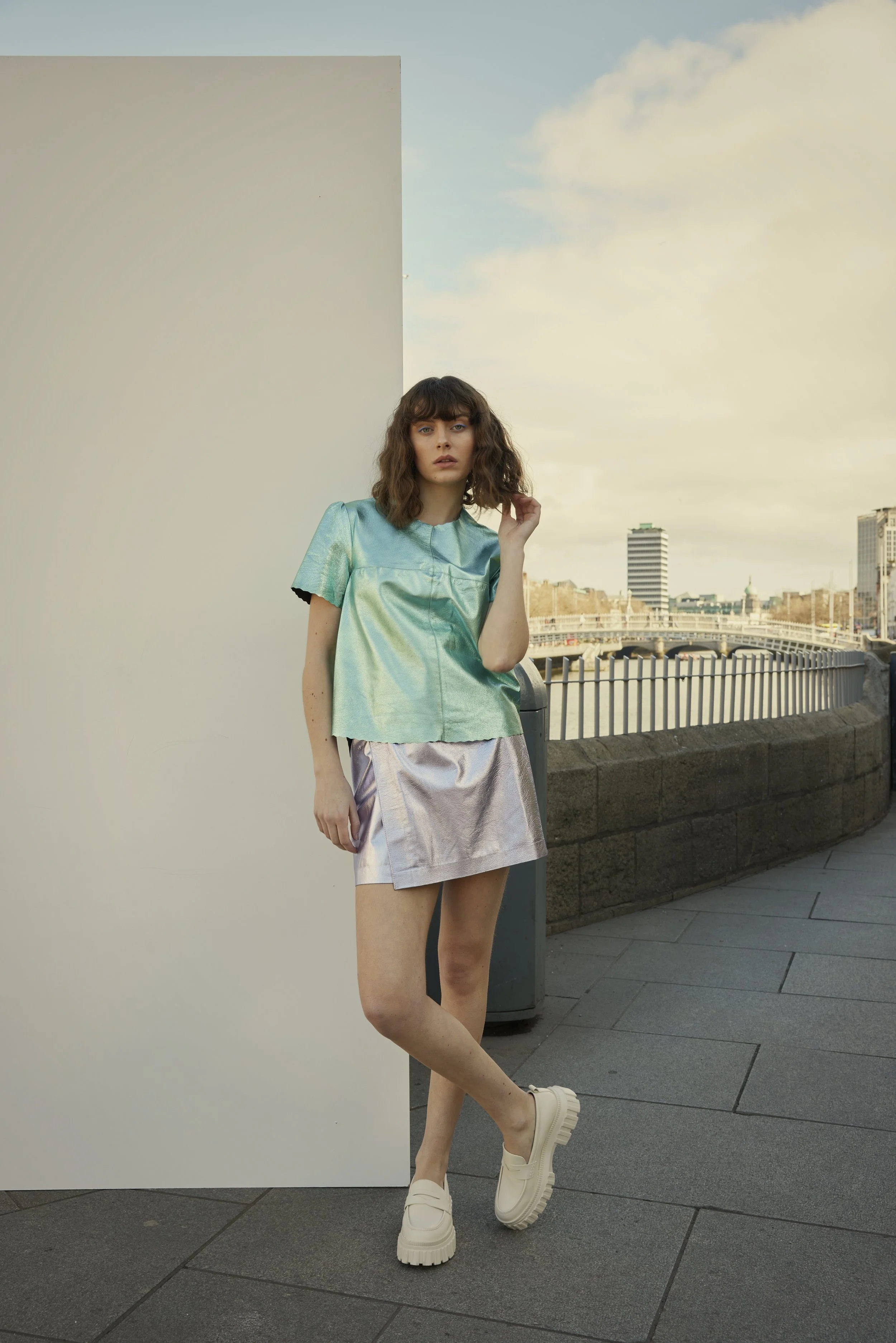 Manley parker metallic leather t-shirt mint