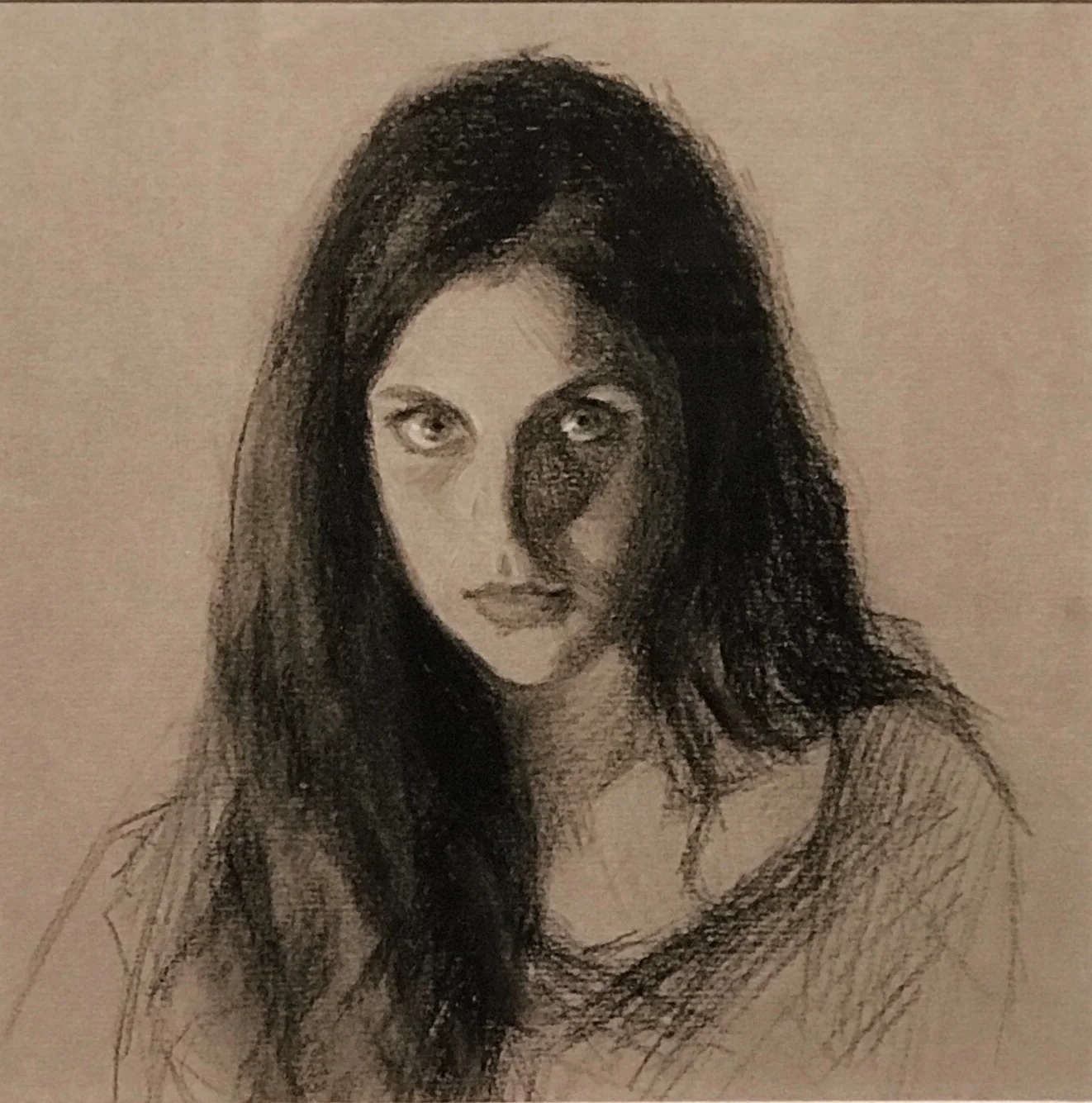 selfie, charocal & white chalk, 2016