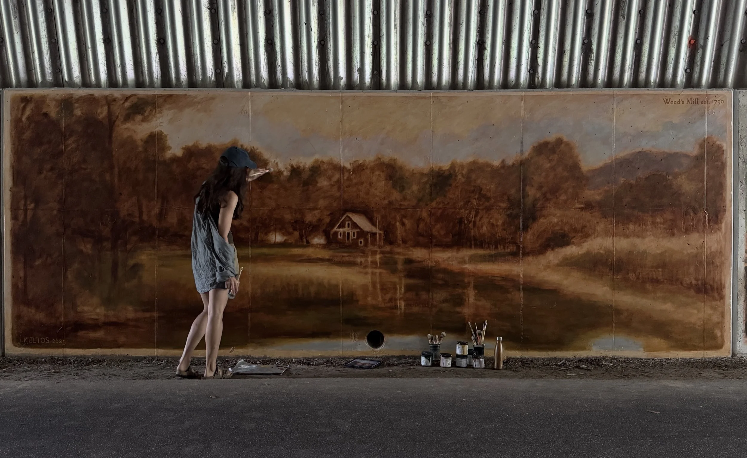 weeds mill mural | highland, ny | acrylic on concrete | 7.5 x 20 ft | 230 x 610 cm | 2025